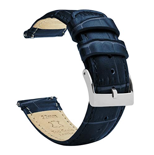 Navy blue and stainless steel buckle.