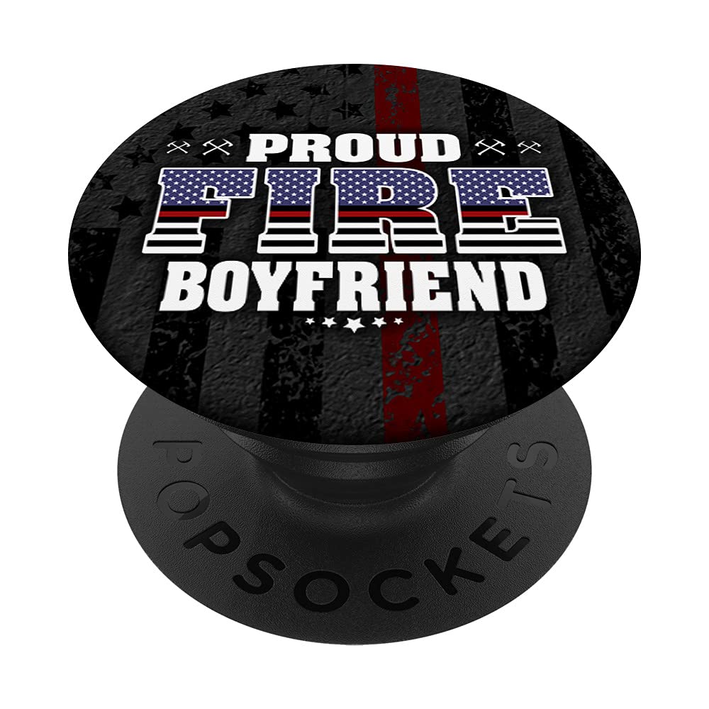 Proud Firefighter Boyfriend Thin Red Line US Firefighter Couple PopSockets Swappable PopGrip - Perfect for Phones, Tablets & Laptops to Show Firefighter Pride