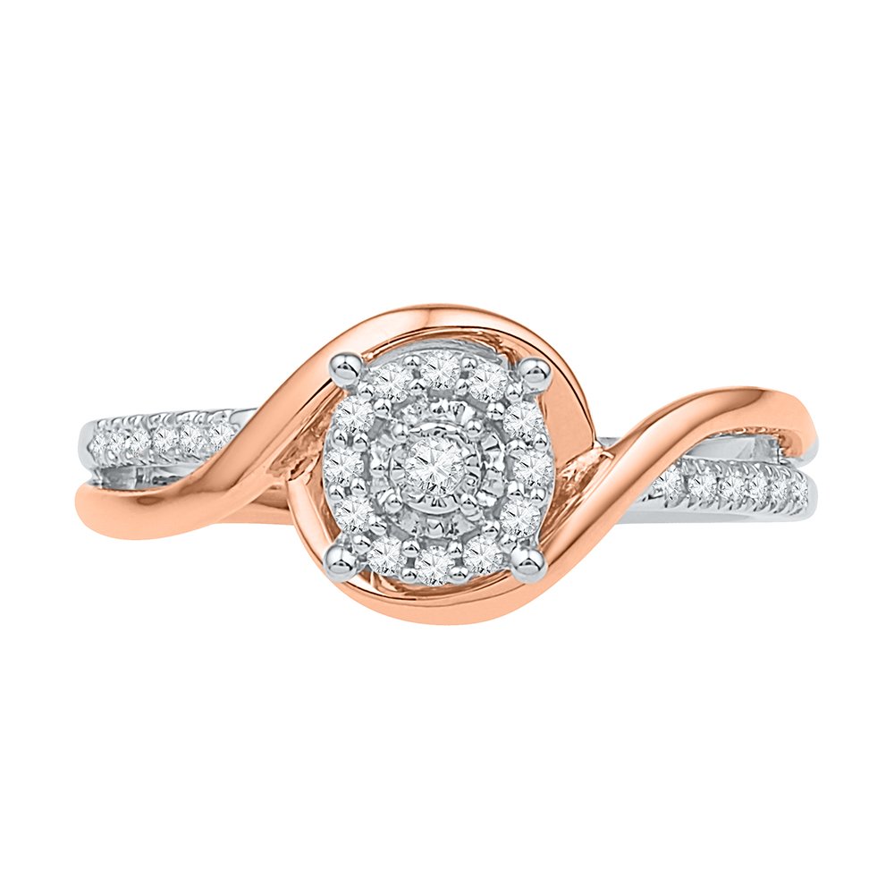 DGOLD 10KT Pink Gold & Sterling Silver Round Diamond Promise Ring (1/6 cttw) - Perfect for Anniversaries, Engagements & Romantic Gifts