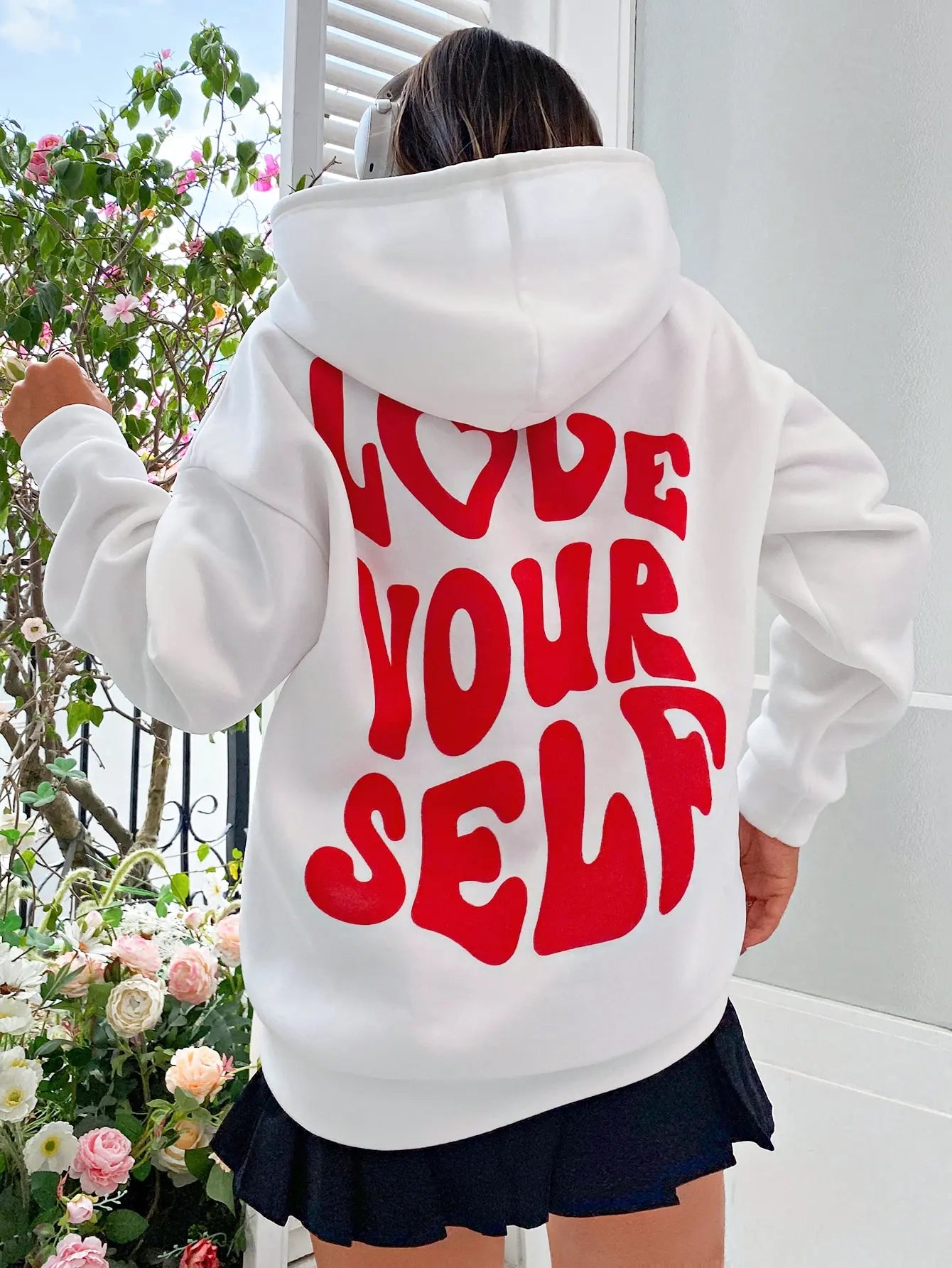 Love Yourself Cotton Printed Hoodie - Creative Oversized Women's Sweatshirt for Streetwear & Harajuku Fashion | Perfect for Casual Outfits, Outdoor Activities and Trendy Street Style