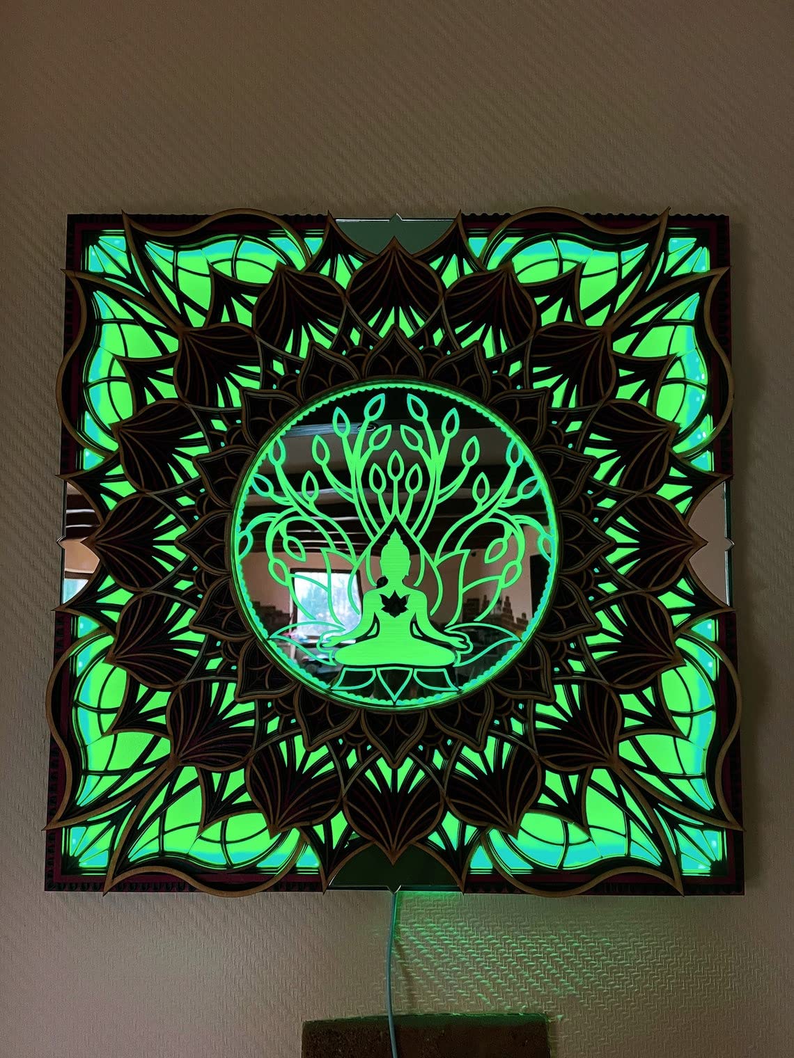 BHDecor Glowing Wall Art - Laser Cut LED Wooden Mandala Hanging Panel with Remote Control, 22.8x22.8 inch (58cm) - Perfect for Bedroom, Living Room & Meditation Space Decor
