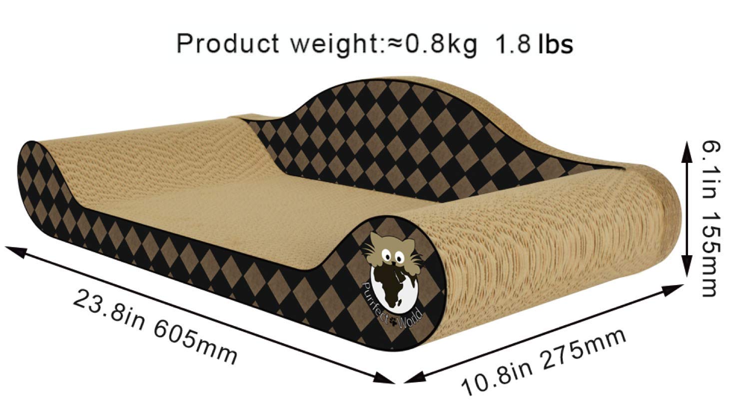 Premium Cat Scratcher Lounge with Checkerboard Design - Durable Cardboard Scratching Pad for Cats - Perfect for Indoor Play, Nail Trimming & Stress Relief