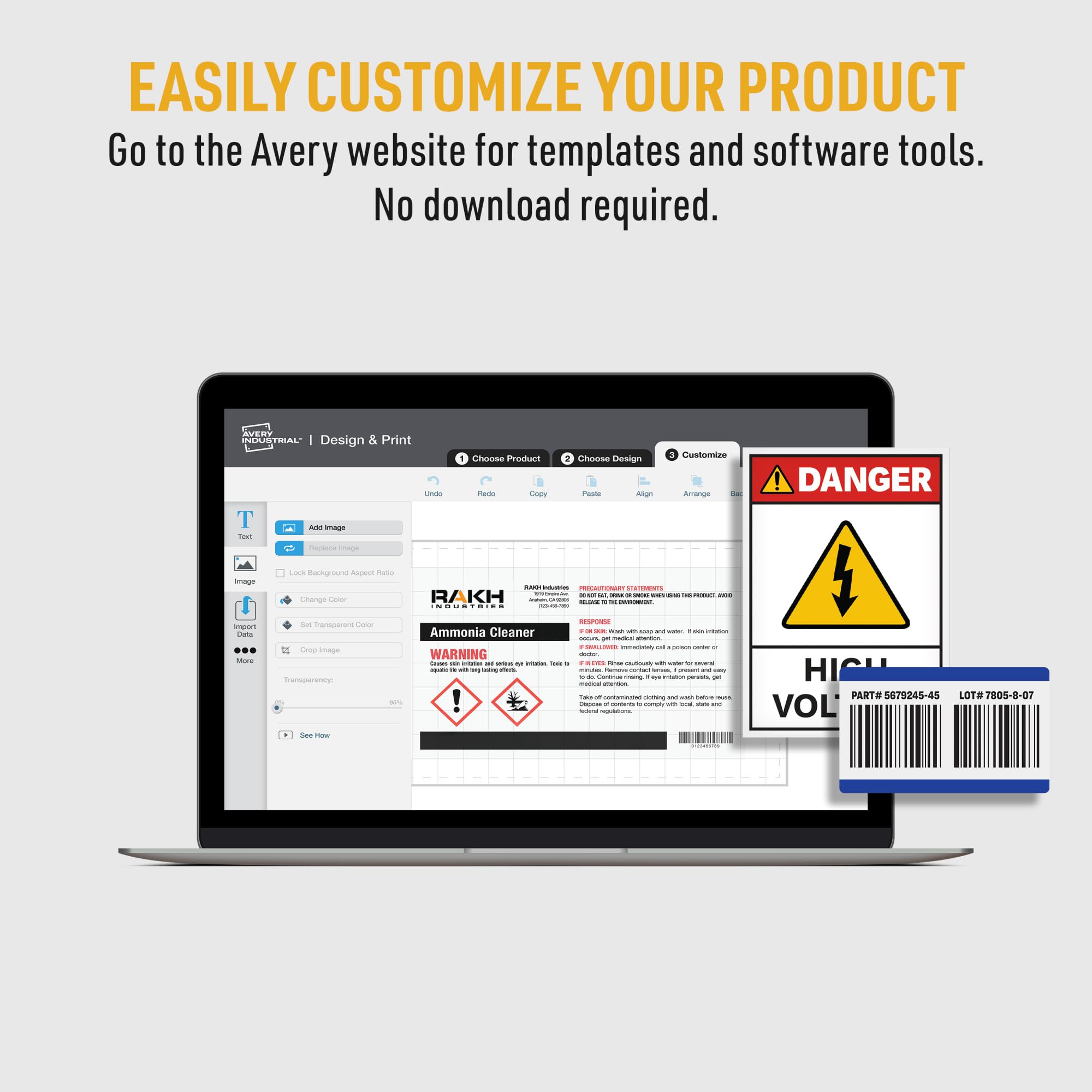 Avery UltraDuty GHS Chemical Labels for Laser Printers - Waterproof & UV Resistant - 2
