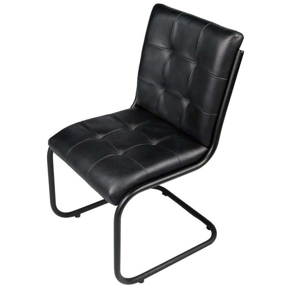 Black Moti Wilson Leather Side Chair with Sturdy Cast Iron Frame – Perfect for Dining Rooms, Living Rooms & Office Spaces
