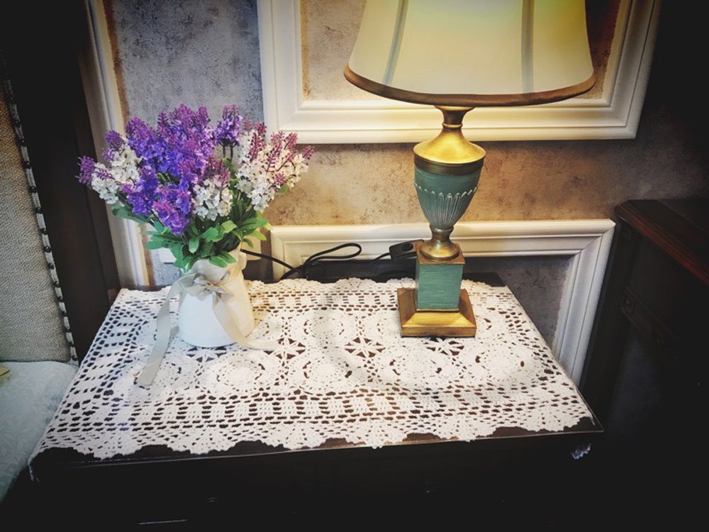 Handmade Cotton Crochet Lace Table Runner - 15x47 Inch White Rectangular Tablecloth for Dining Table, Wedding, Party Decor - Elegant Doily Dresser Scarf Home Décor