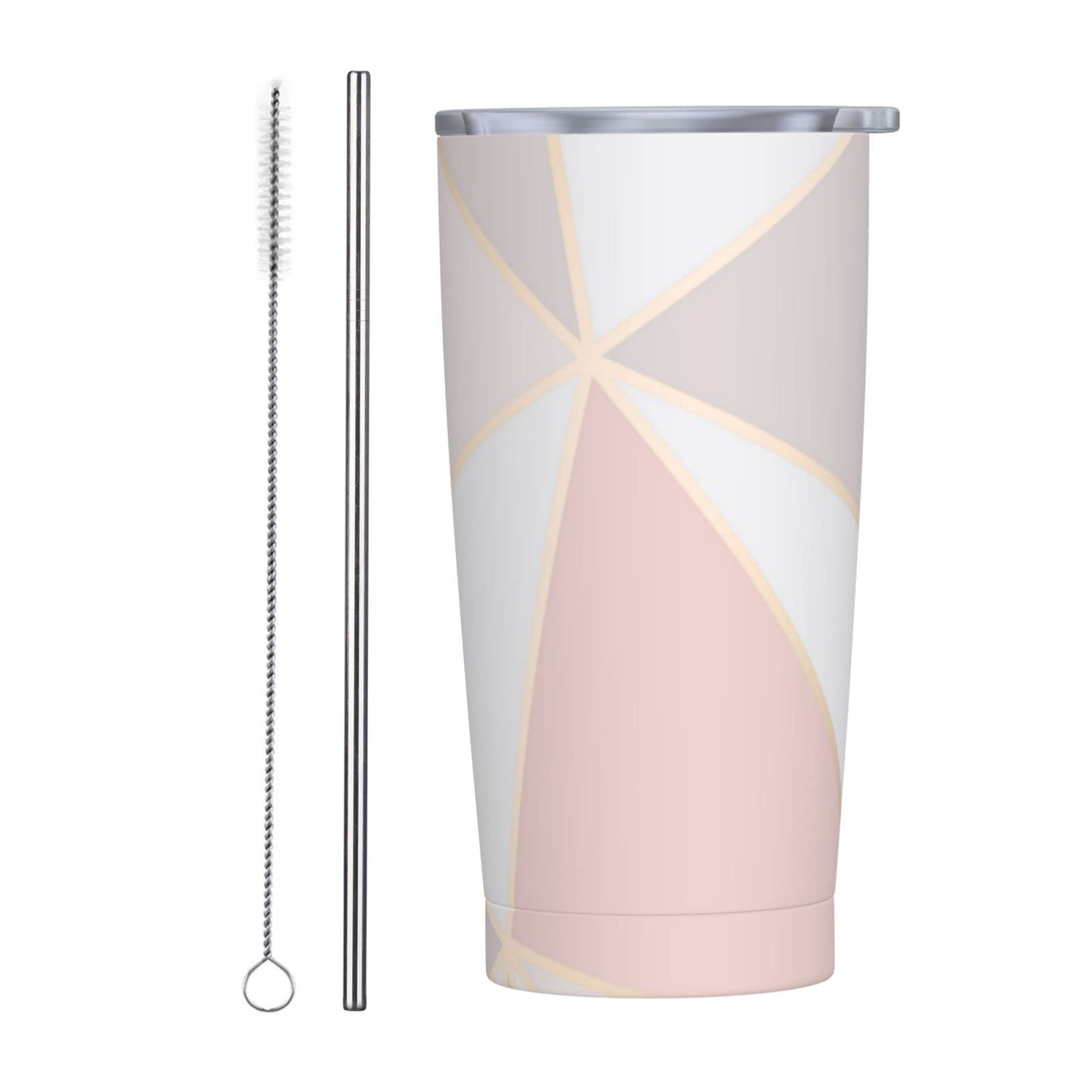 SWEET TANG 20oz Rose Gold Geometric Mirror Travel Mug - Vacuum Insulated Stainless Steel Coffee Tumbler with Lid & Straw, Leak Proof Water Bottle for Hot/Cold Drinks - Perfect for Office, Commuting, Gym, Hiking and Outdoor Activities
