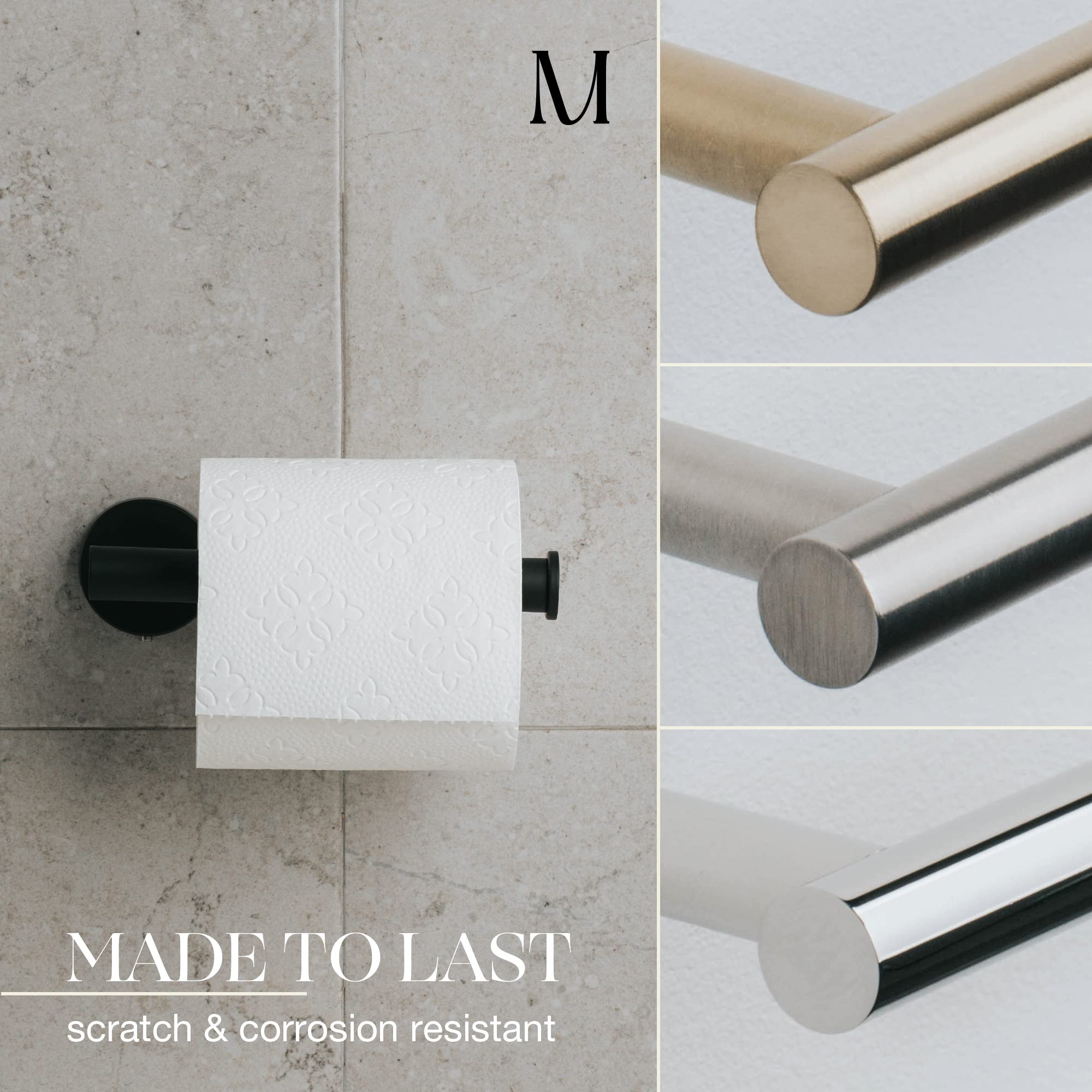 Matte Black Toilet Paper Holder - Stainless Steel Wall Mounted Rust Proof Bathroom Accessory | Modern Bathroom Decor for Home, Apartment & Office | Durable TP Holder for Powder Room, Guest Bath & RV