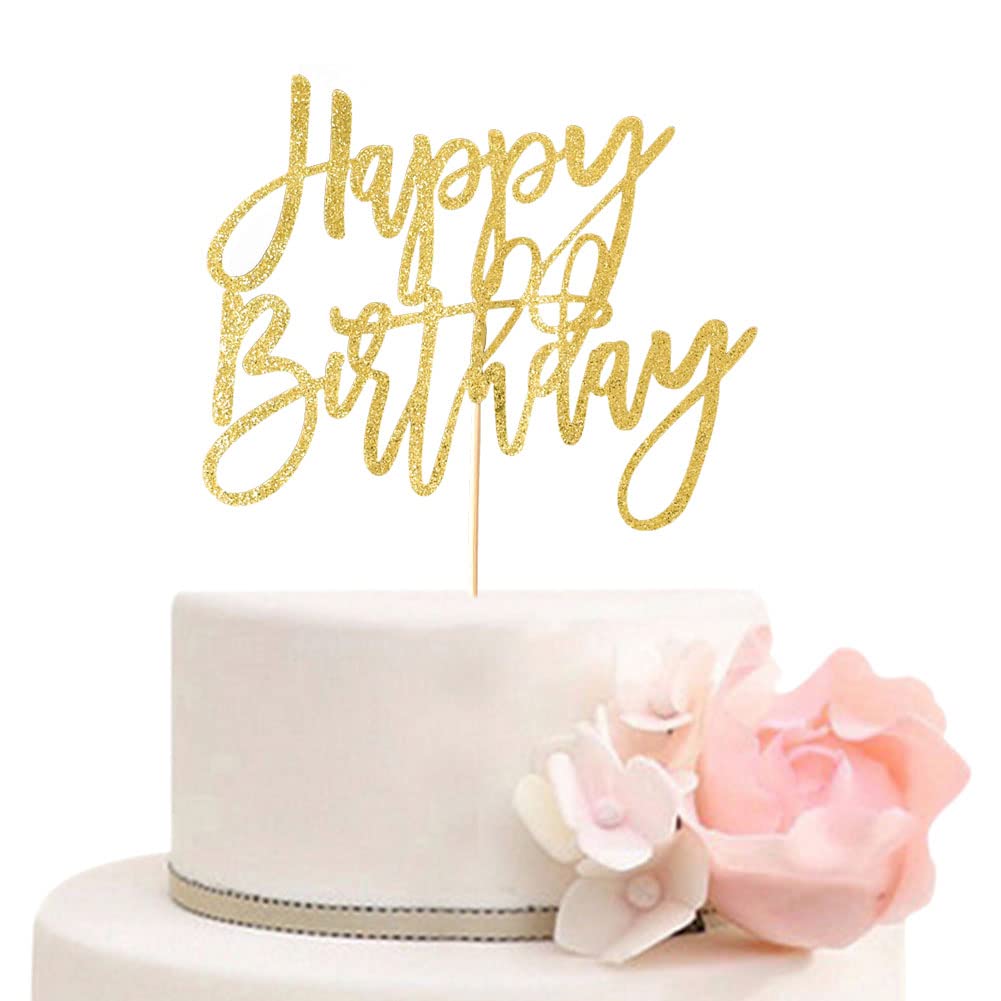 Happy Birthday Cake Topper - Gold Glitter Party Decorations for Birthday Cakes | Perfect for Birthday Parties, Baby Showers & Anniversary Celebrations