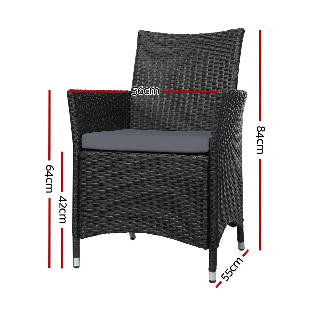 2-Piece Outdoor Bistro Set with Cushions - Patio Dining Chairs, Wicker Garden Furniture for Backyard, Deck or Poolside Relaxation