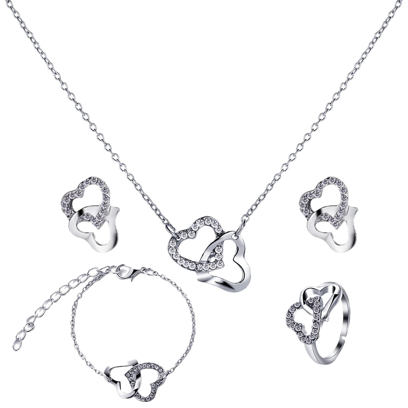 Elegant Silver Indian Jewelry Set for Women - Stud Earrings, Necklace & Pendant Set | Perfect for Weddings, Parties & Special Occasions
