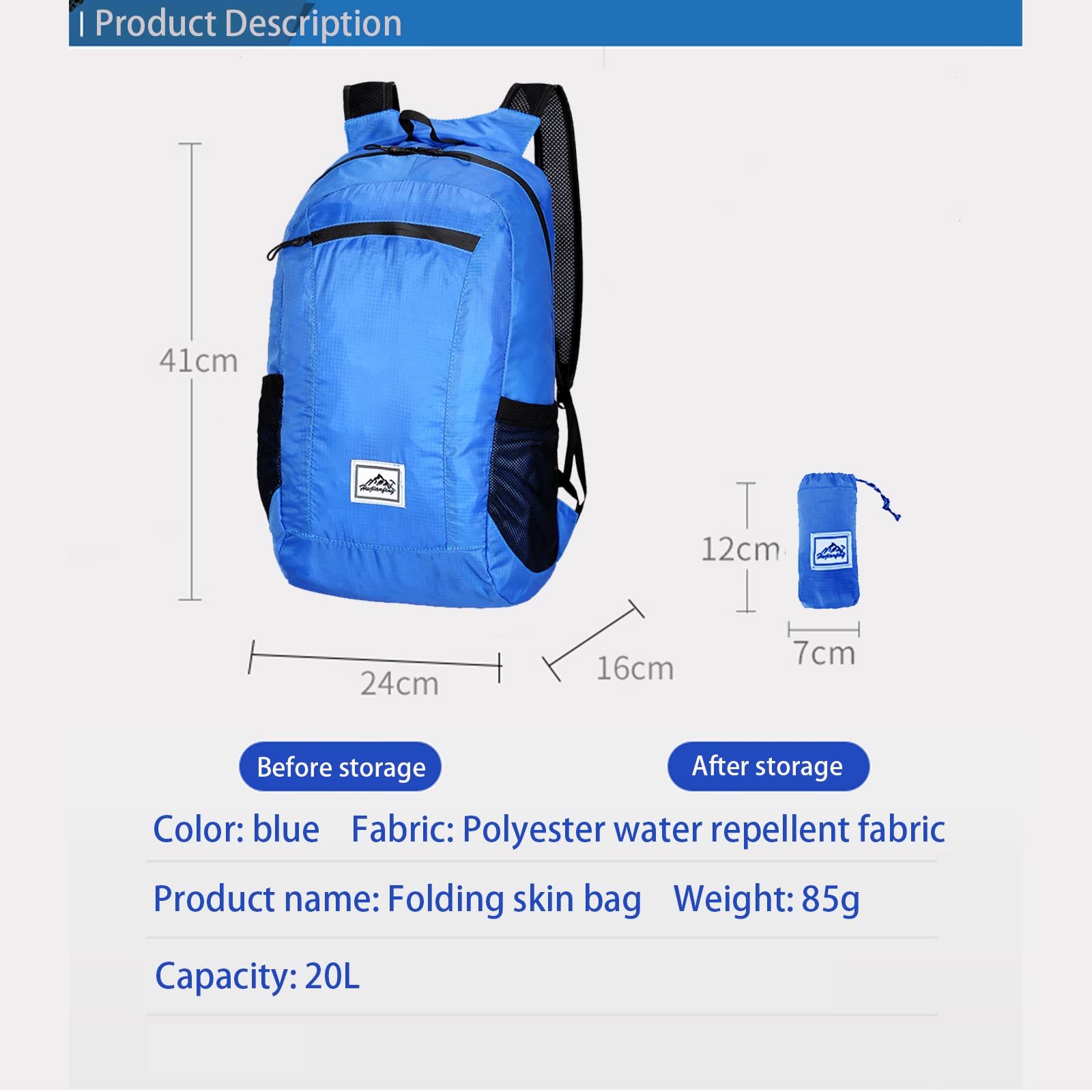 Lywencom Ultra-Light 20L Waterproof Hiking Backpack - Foldable Sports Daypack for Outdoor Camping, Hiking, Travel & Picnic - Lightweight Water-Resistant Backpack (Blue)
