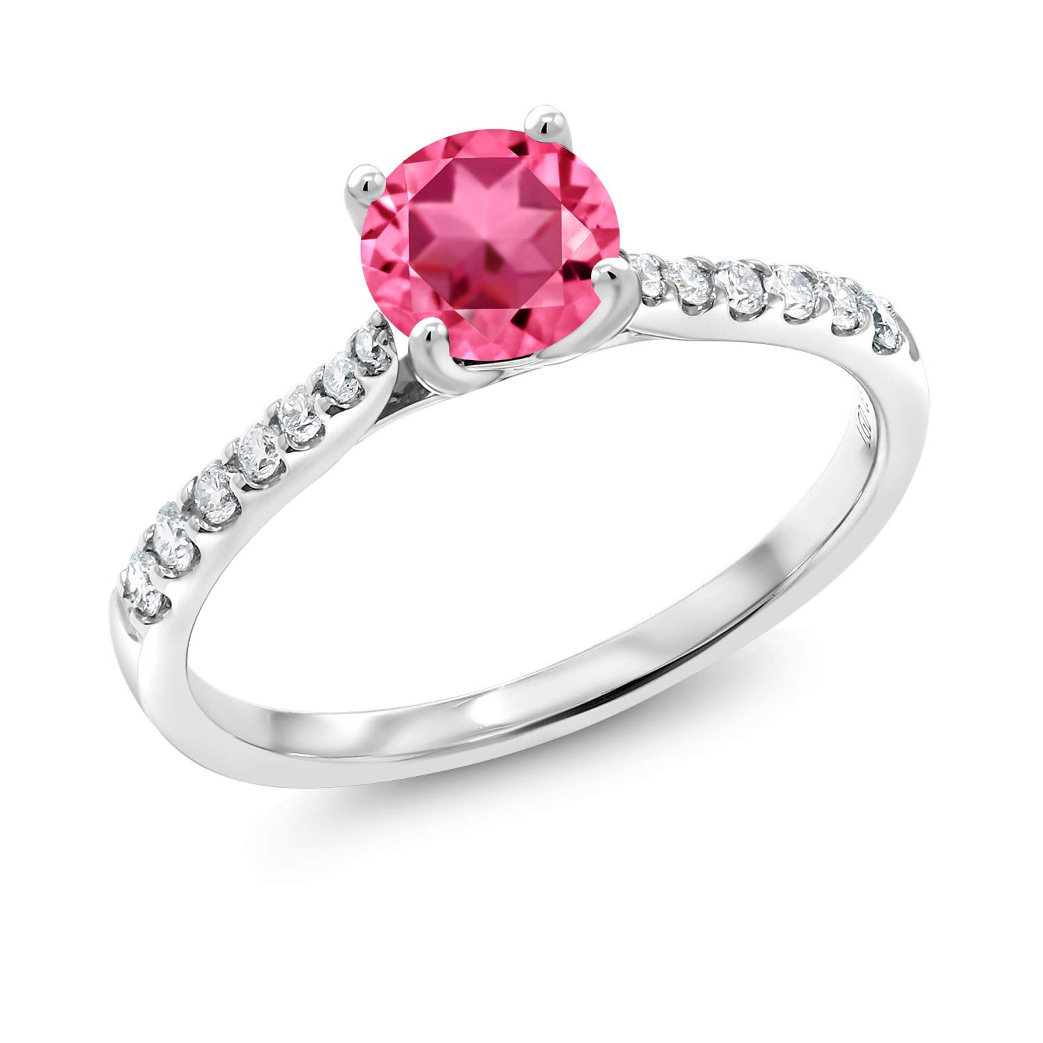 10K White Gold Engagement Ring with G/H Lab Grown Diamond & Pink Topaz - Gem Stone King | Perfect for Proposals, Anniversaries & Romantic Gifts