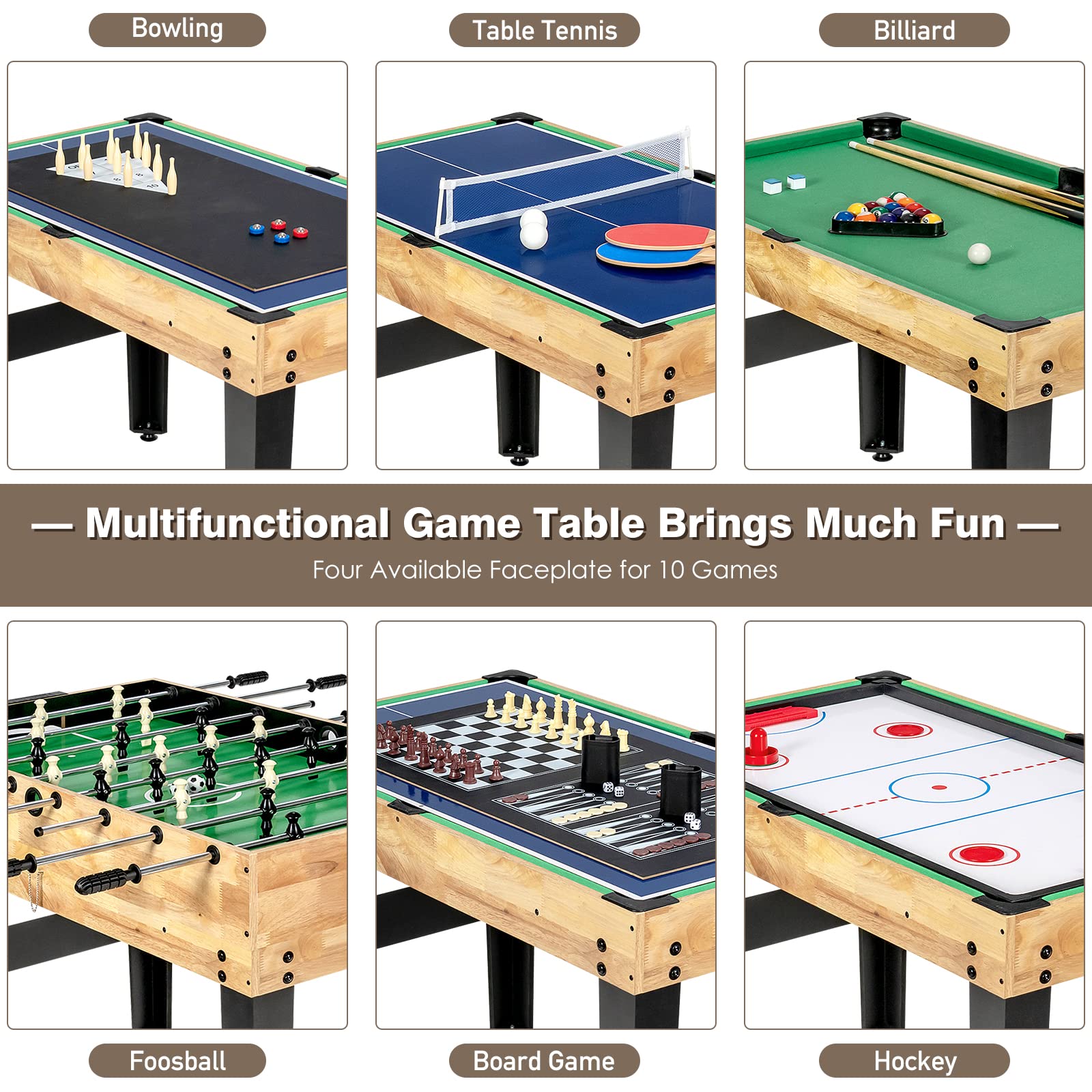 Giantex 10-in-1 Multi Game Table Set with Hockey, Foosball, Pool, Ping-Pong, Chess, Cards, Checkers, Bowling, Shuffleboard & Backgammon - Adult Size Multiplayer Game Table for Game Room, Family Gatherings & Entertainment Centers - Perfect for Parties, Basement Fun & Indoor Recreation