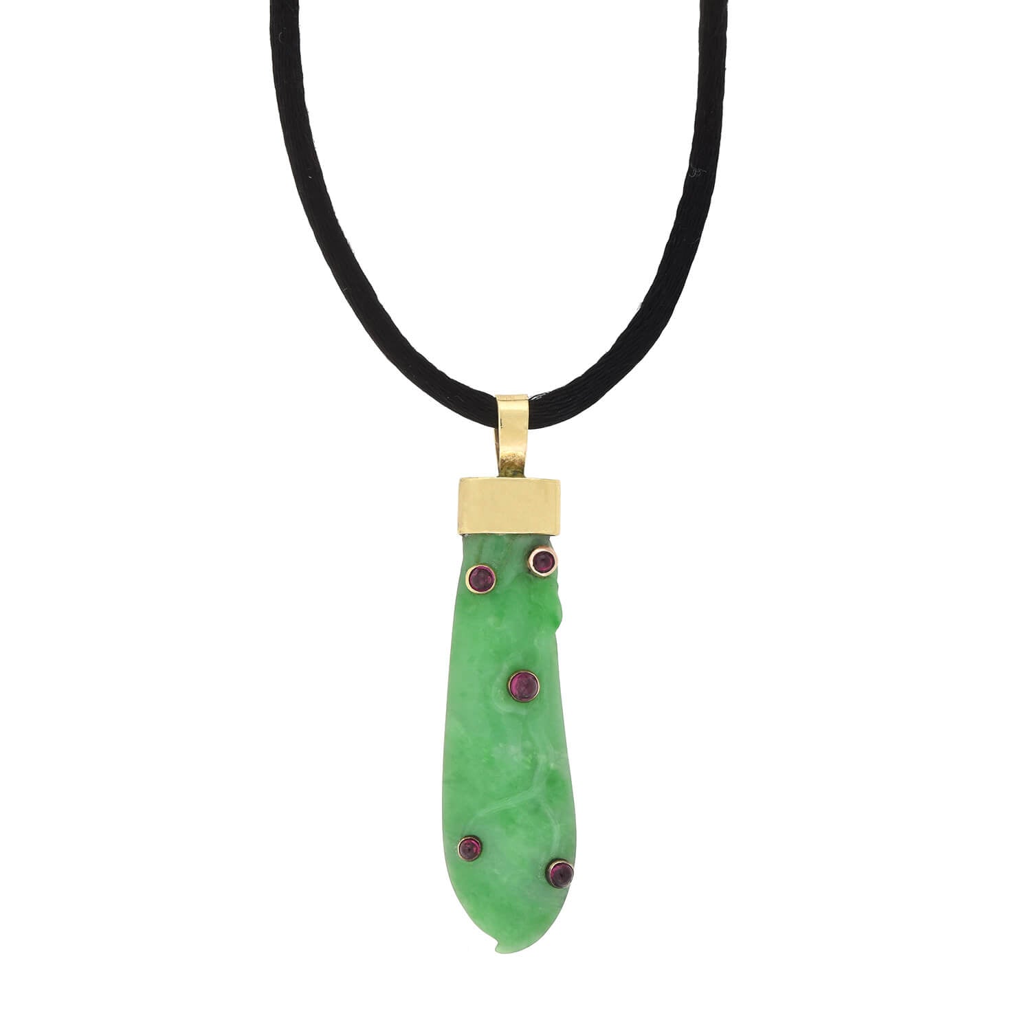 Vintage 14K Gold & Sterling Silver Carved Jade and Ruby Peapod Pendant Necklace - Elegant Jewelry Gift for Women, Perfect for Weddings, Anniversaries & Special Occasions