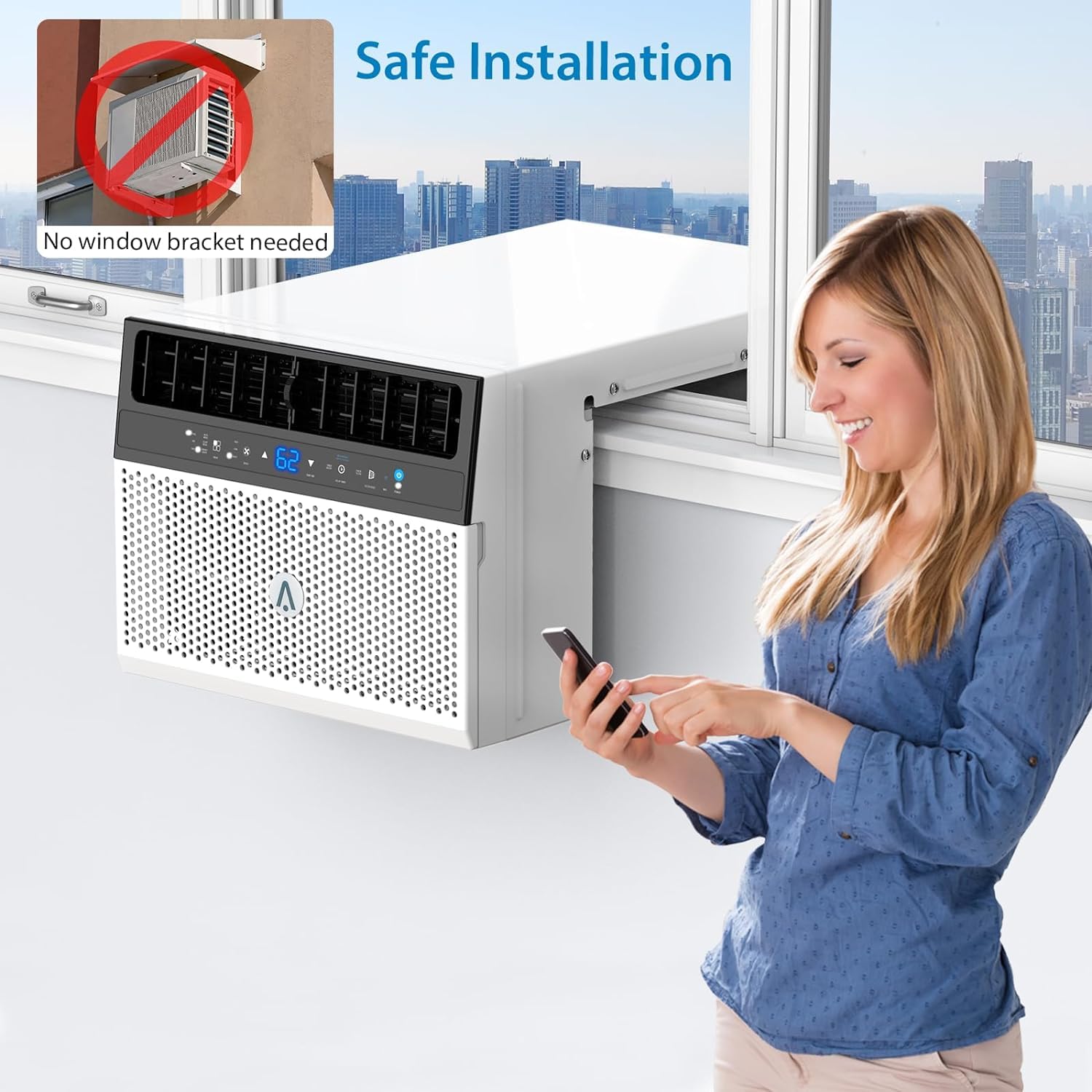 8000BTU U-Shaped Window Air Conditioner - Ultra Quiet, Energy Efficient AC Unit Cools Up to 370 Sq.Ft - Remote Control & Washable Filter - Perfect for Bedrooms, Living Rooms & Small Offices
