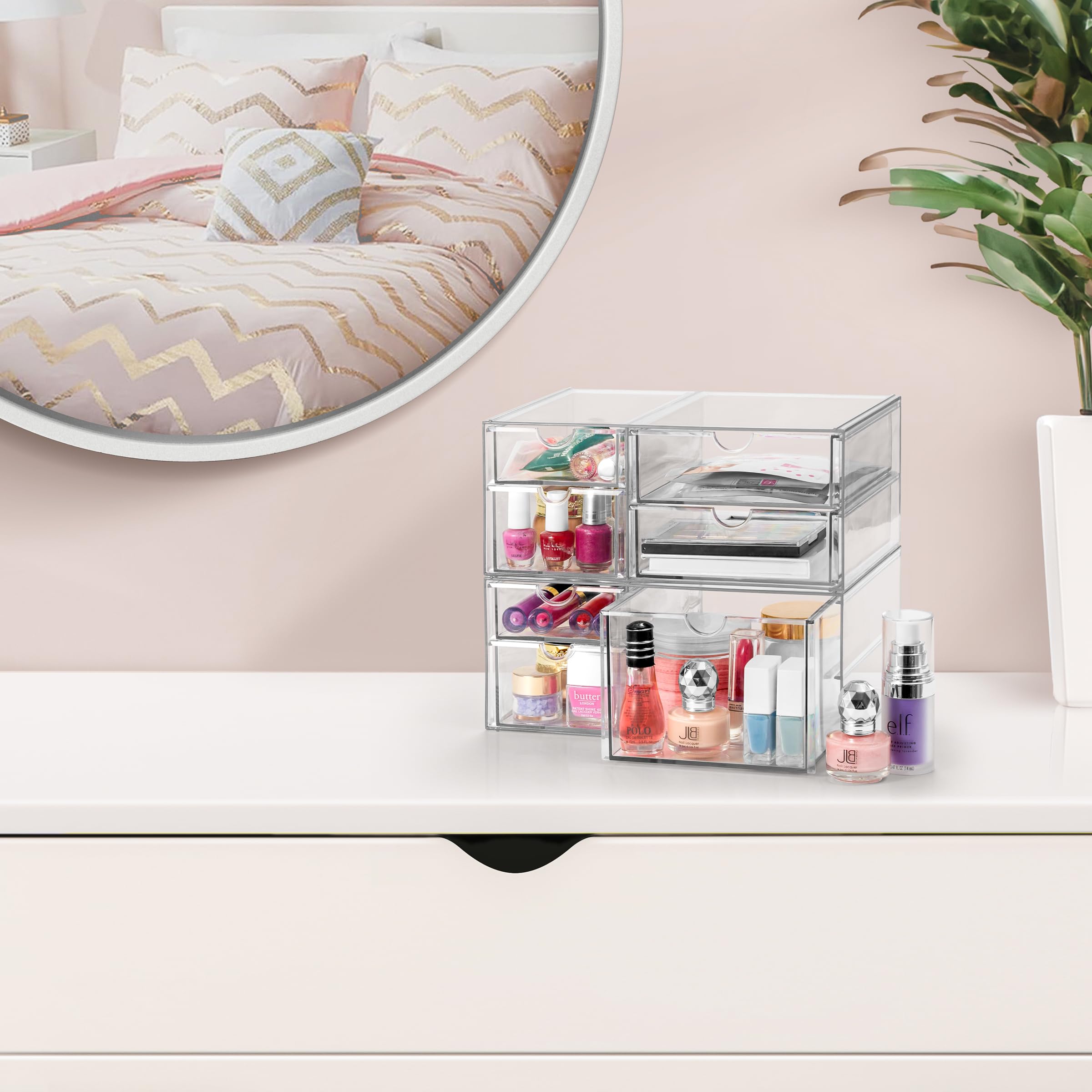 Sorbus 7-Drawer Acrylic Makeup Organizer - Stackable Clear Storage Bins for Cosmetics, Office Supplies, Jewelry & Stationery (2-Piece Set) - Perfect for Vanity, Bathroom & Closet Organization