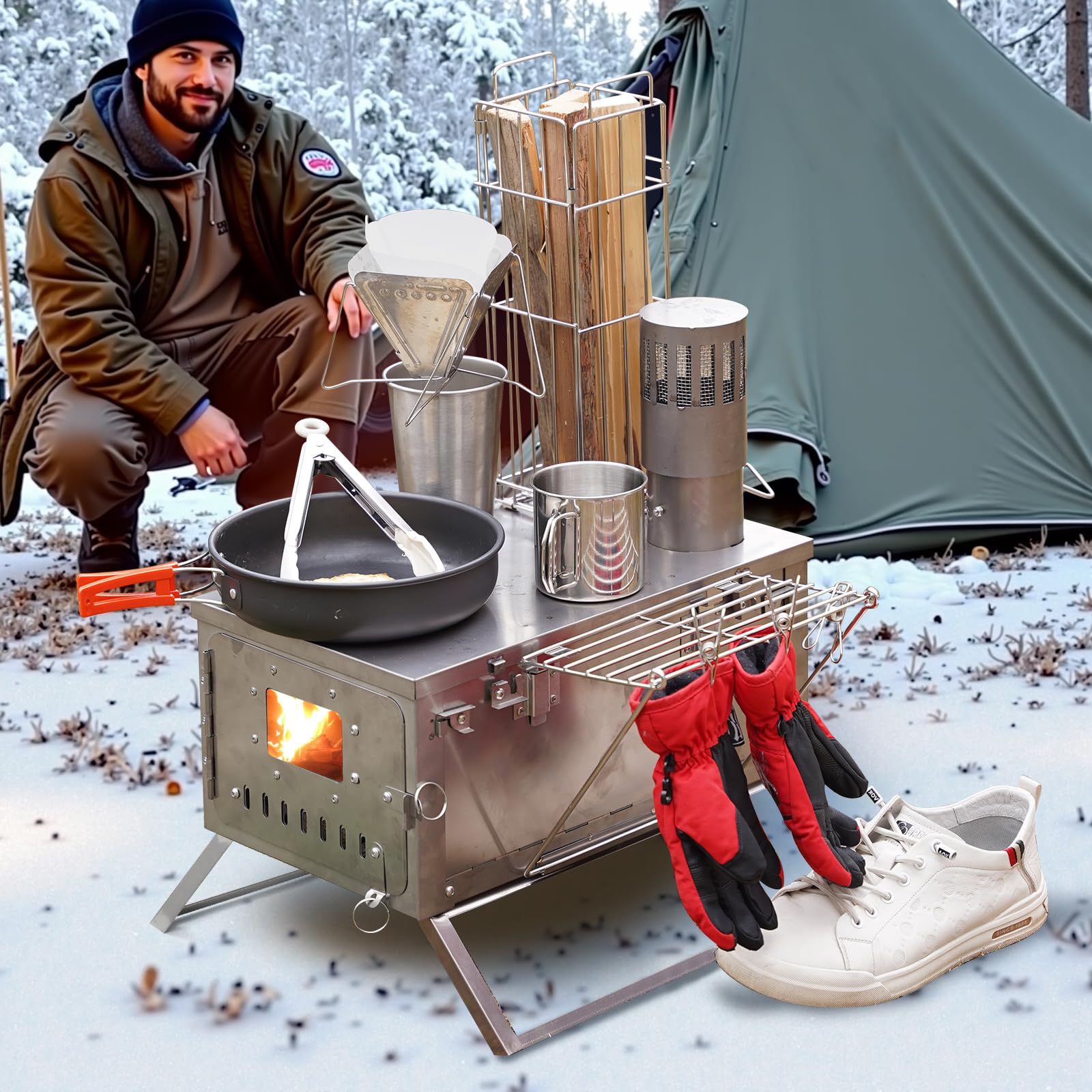 Ultralight Titanium Camping Tent Stove - Portable Wood Burning Stove for Backpacking, Hunting & Outdoor Adventures | Perfect for Wilderness Survival, Hiking Trips & Cold Weather Camping