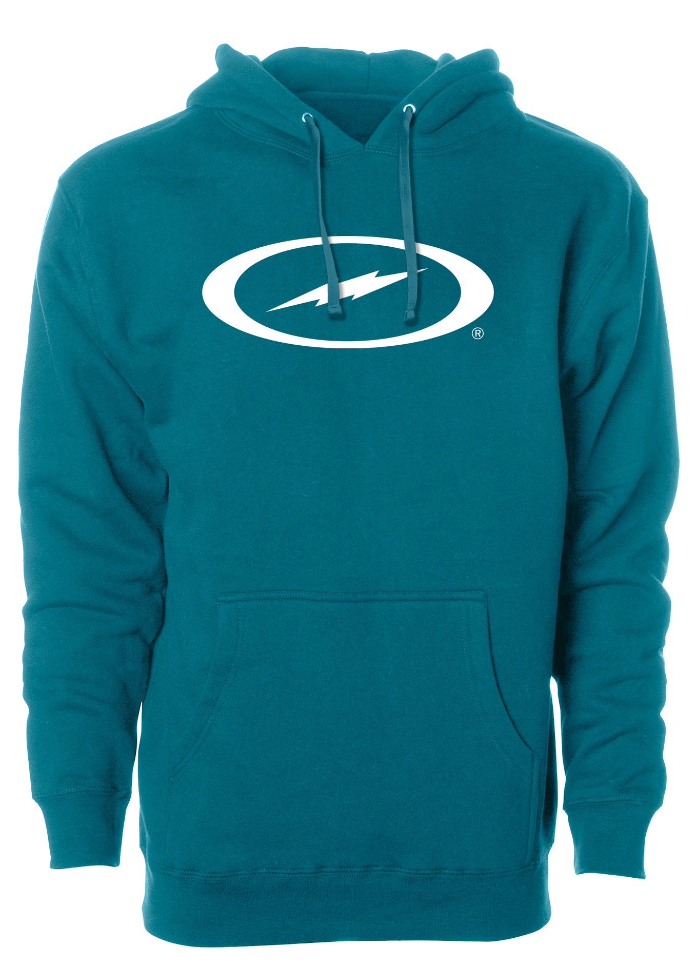 Storm Oval Bolt Logo Hoodie for Men & Women - White Cotton Pullover Sweatshirt with Front Pocket | Casual Streetwear, Gym, Outdoor Activities
