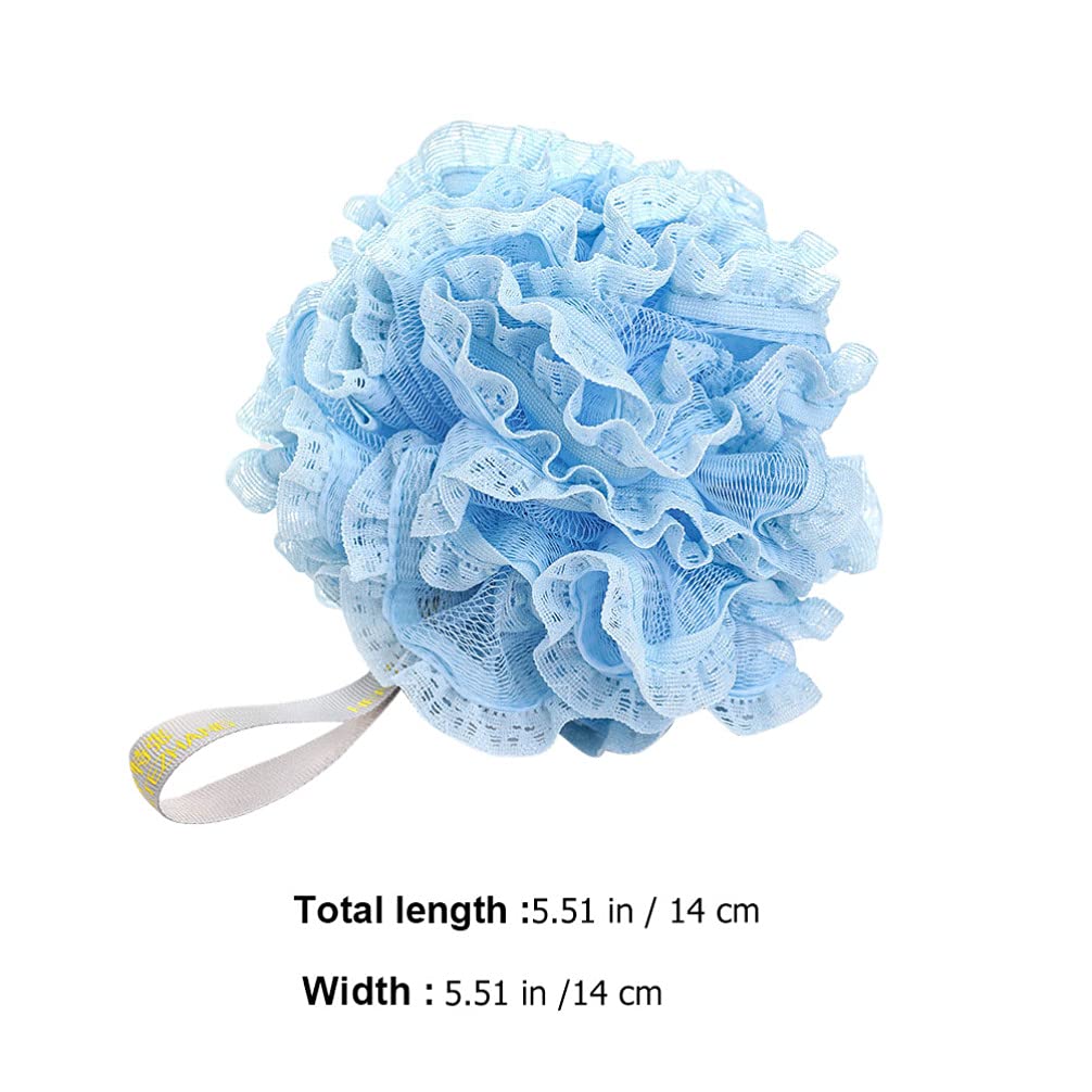 SOLUSTRE 3-Pack Soft Mesh Bath Sponges - Exfoliating Shower Pouf with Lace Design, Gentle Body Scrubber for Adults & Baby, Perfect for Daily Cleansing & Skin Care Routine (Blue/White/Pink) - Ideal for Sensitive Skin, Spa Days & Family Bath Time