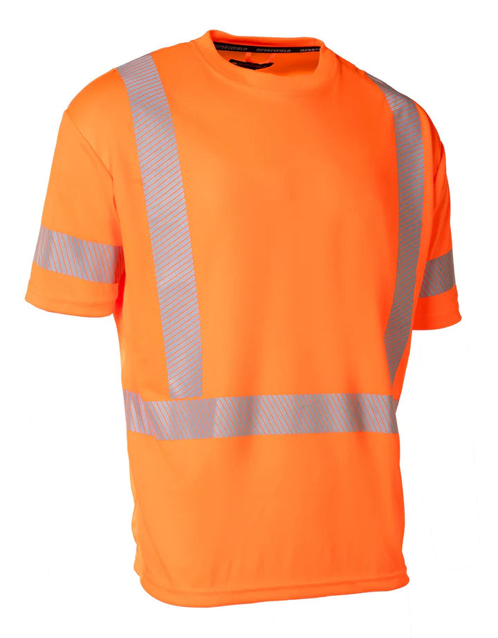 FORCEFIELD Hi-Vis Orange Crew Neck Short Sleeve Technical T-Shirt - Ultra Soft Workwear for Construction & Safety Professionals - High Visibility Safety Apparel for Outdoor Jobs & Night Work