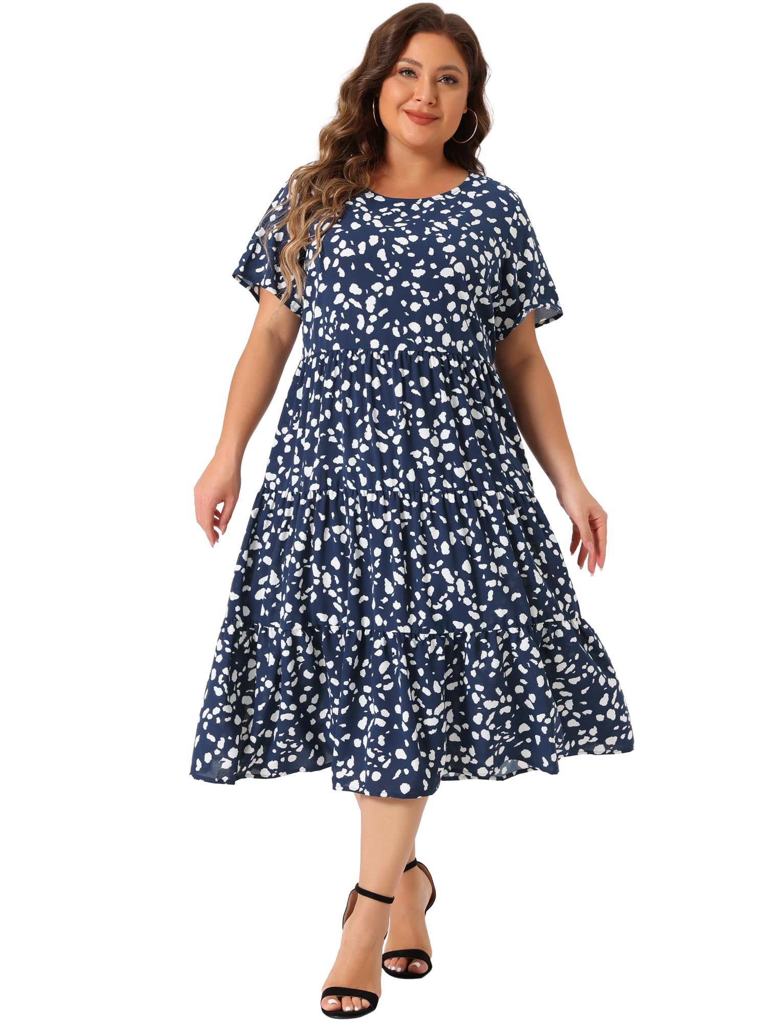 Agnes Orinda Women's Plus Size Casual Tiered Polka Dot Midi Dress - Short Sleeve Babydoll Style for Summer, Beach & Everyday Wear