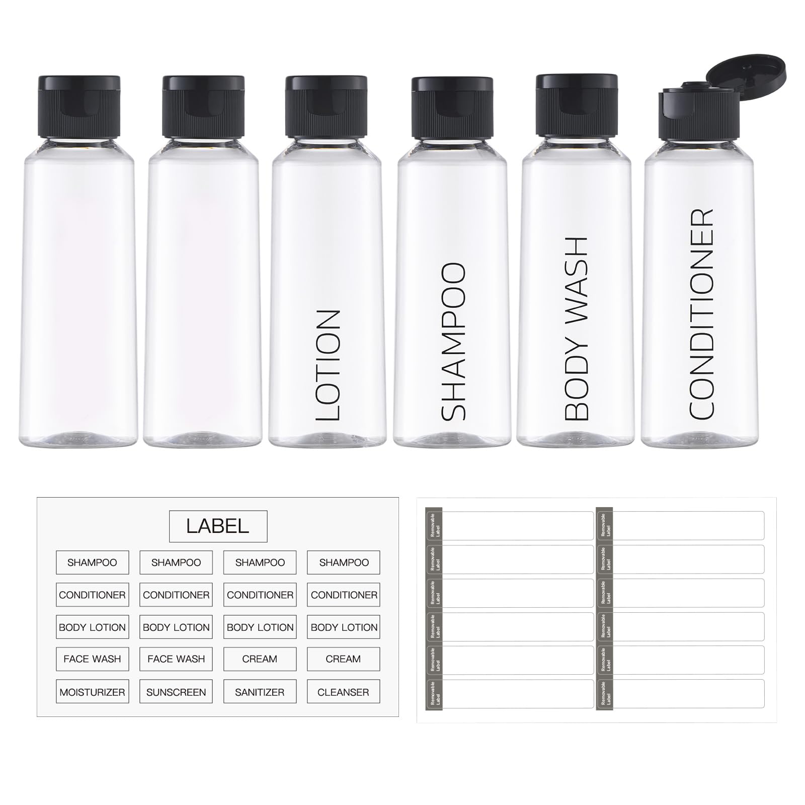 LISAPACK 3.4 oz (100ml) TSA Approved Travel Bottles Set - 6 Pack Clear Plastic Leak-Proof Toiletries Containers for Shampoo, Lotion & Cosmetics | Perfect for Air Travel, Gym & Vacation Essentials