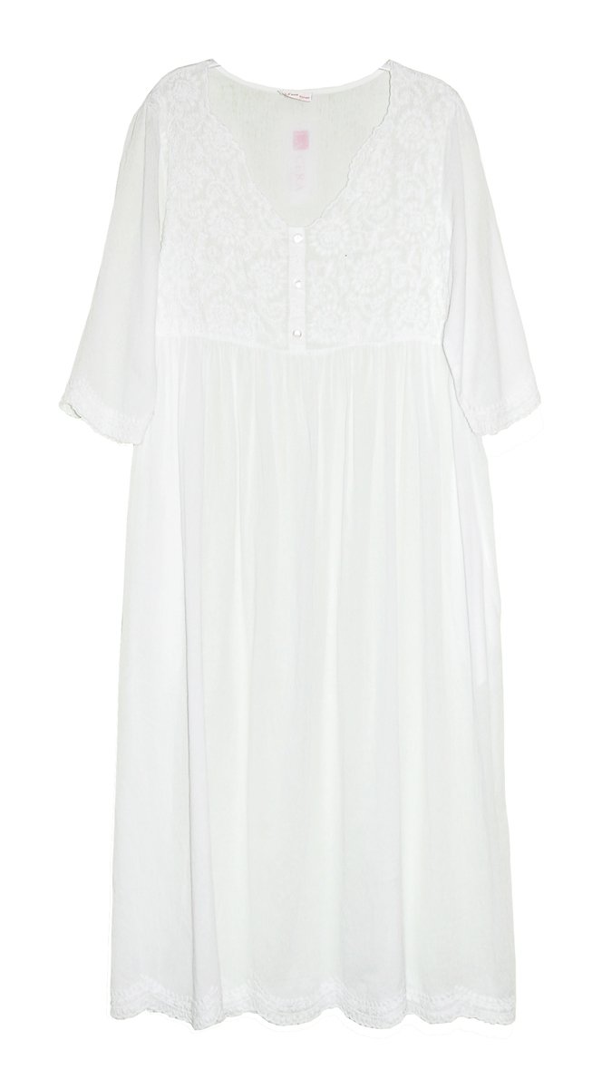 LA CERA Women's 100% Cotton Nightgown with White Floral Embroidery - Button Front Sleepwear with Side Pockets for Comfortable Sleeping & Lounge Wear at Home