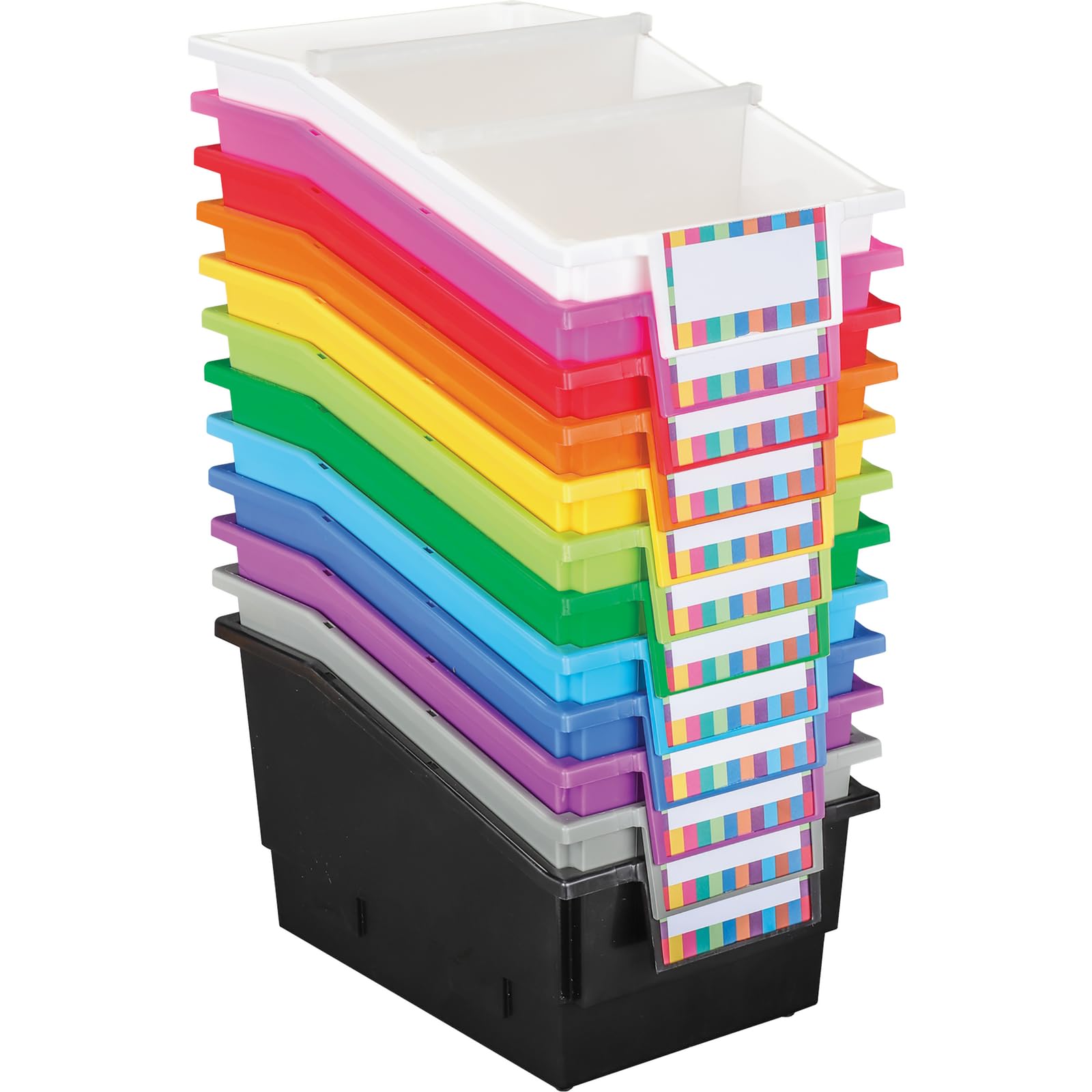 Really Good Stuff Plastic Shelf Bins with Dividers - 12 Pack Rainbow Classroom Organizer (8.75