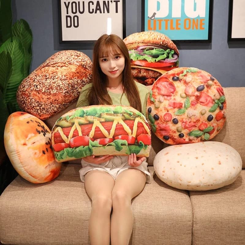 Realistic Food Plush Pillows - Hot Dog, Bread, Pizza, Hamburger & Pancake Cushions - Soft Simulated Snack Decor & Backrest for Bedroom, Living Room & Game Room (Pizza Style)