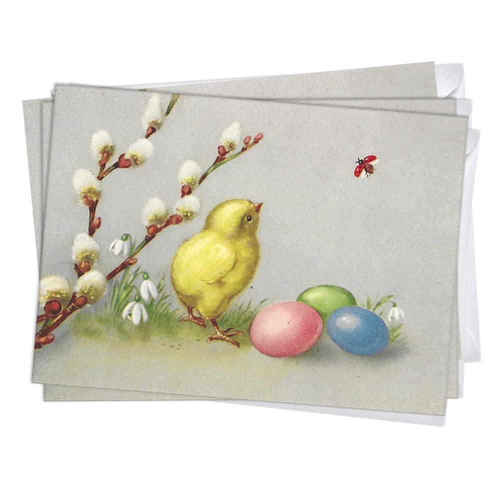 Vintage Easter Greeting Cards with Chick & Eggs Design - 3 Pack Set (5x7) + 3 Envelopes | Perfect for Easter Celebrations, Spring Parties & Home Decor