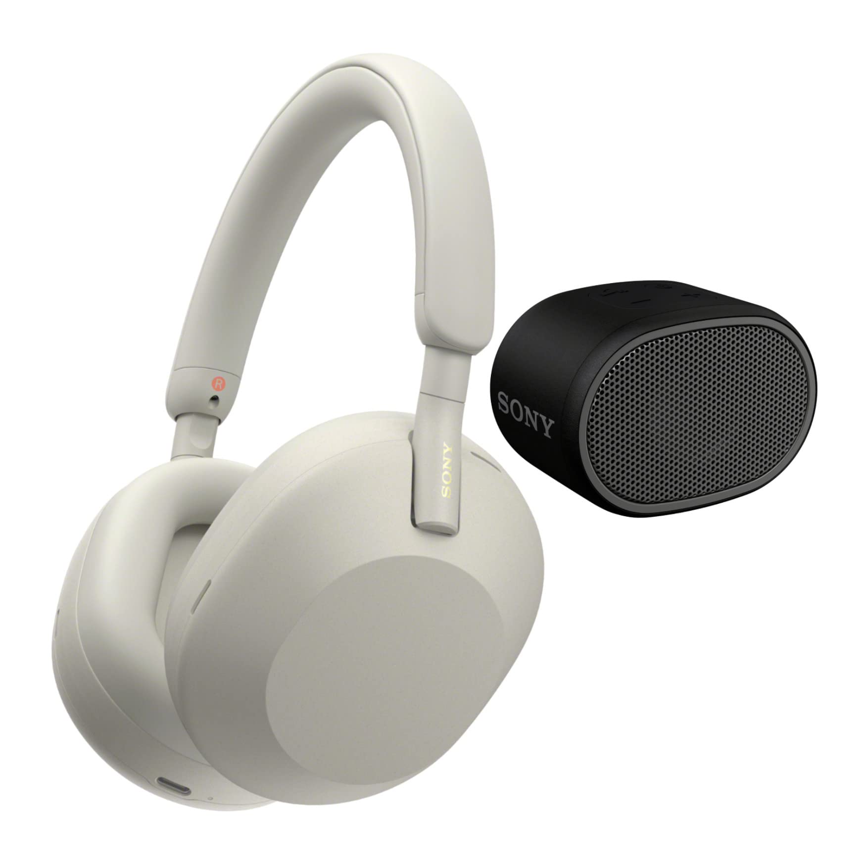 Sony WH-1000XM5 Wireless Noise Canceling Over-Ear Headphones with Extra Bass Bluetooth Speaker Bundle - Silver | Premium Audio for Travel, Work & Home Entertainment