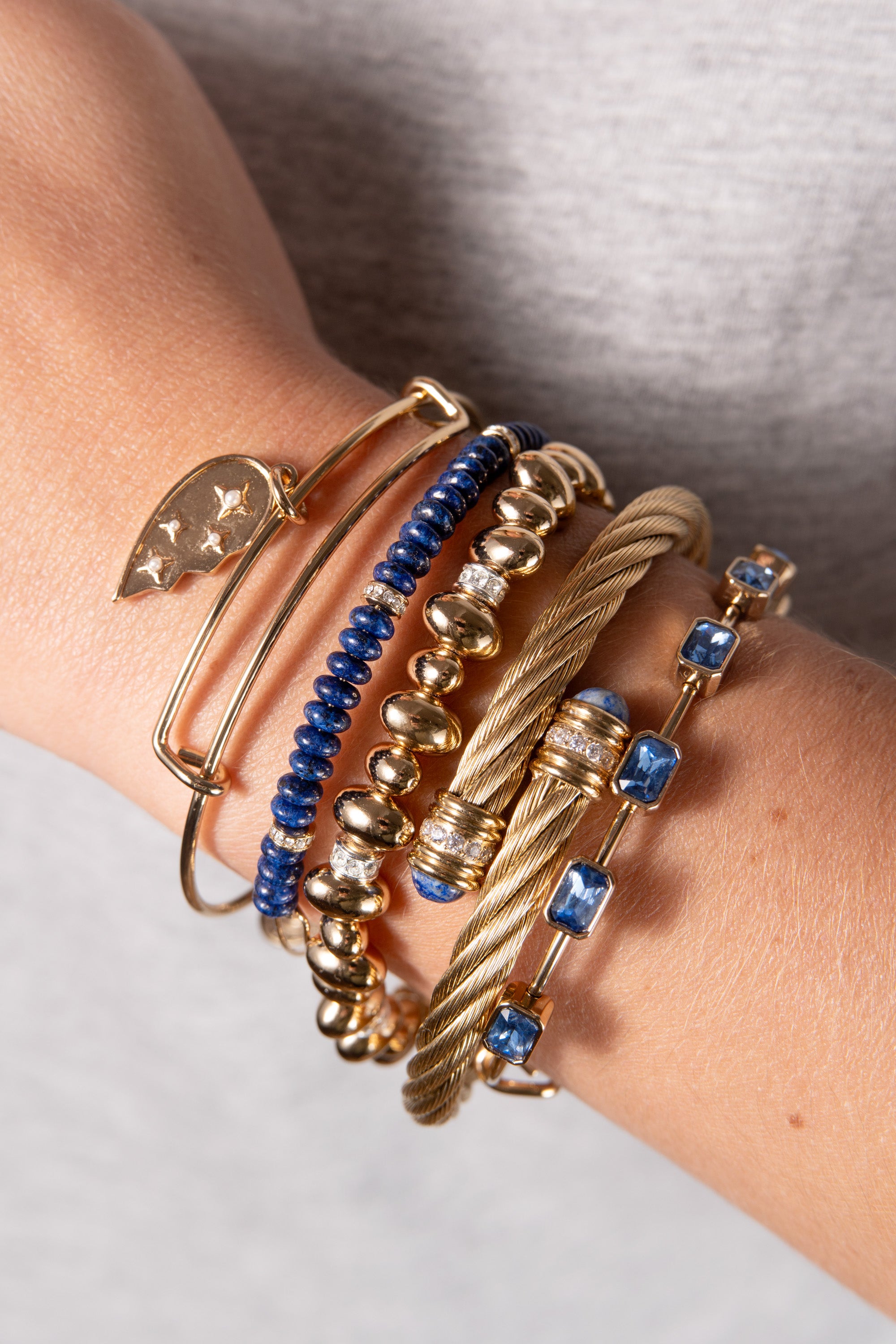 Blue Semi Precious Rondelle Beaded Bangle Bracelet - Natural Stone Jewelry for Women - Perfect for Boho Style, Casual Wear & Special Occasions