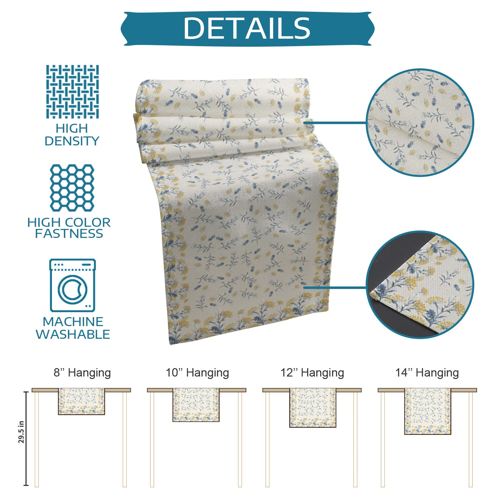 36 Inch Burlap Linen Table Runner - Rustic Beige Floral Farmhouse Decor for Dining Table, Coffee Table, Wedding & Banquet | Spring Harvest Kitchen Decor, Dresser Scarf for Home & Party