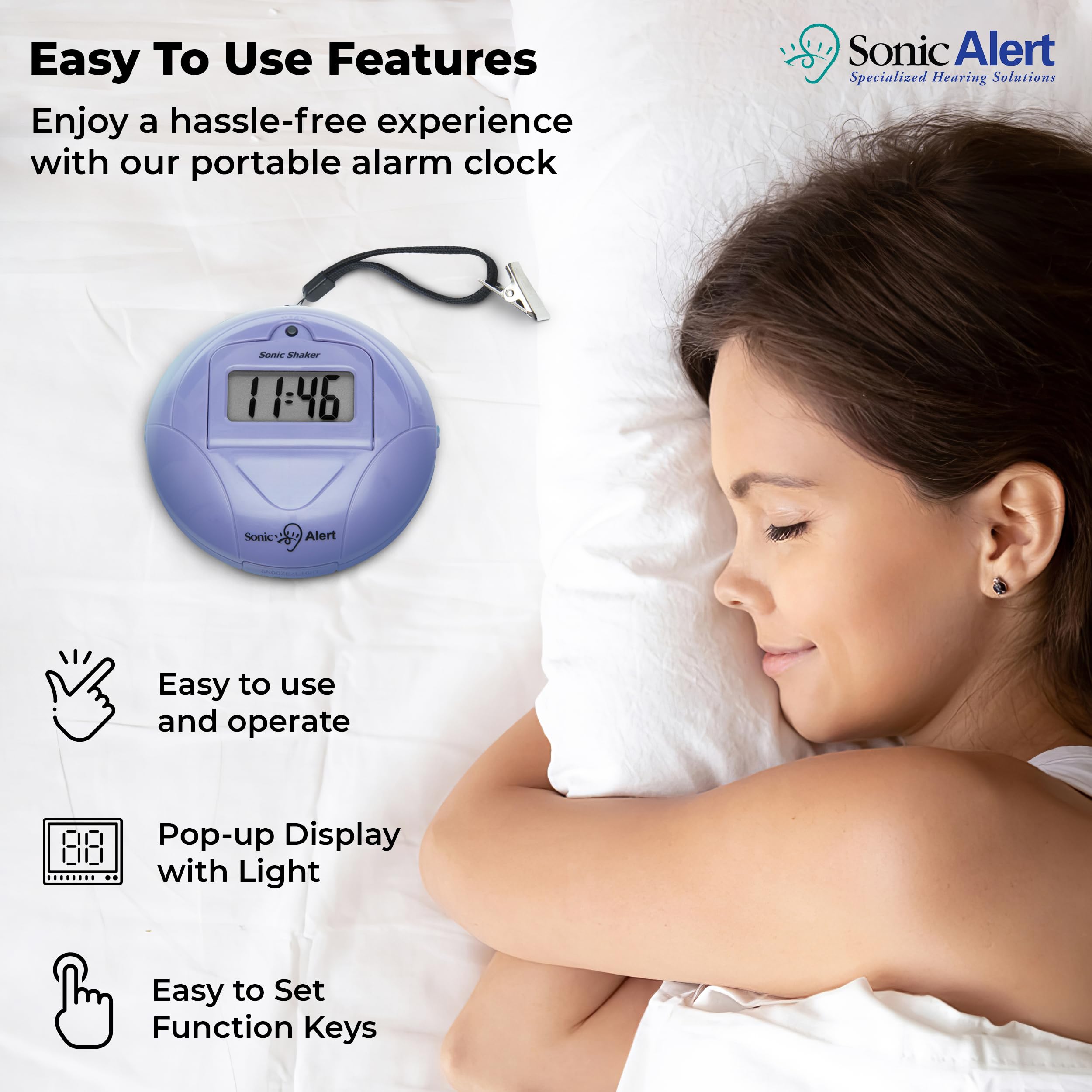 **Sonic Alert Digital Alarm Clock for Heavy Sleepers - Vibrating Travel Alarm Clock with Bed Shaker & Pillow Vibration - Battery Operated Small Digital Clock - Perfect for Travel, Home, and Office Use**