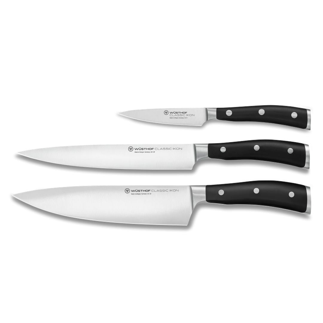 Wusthof Classic Ikon 3-Piece Chef Knife Set - High-Quality German Kitchen Knives for Professional Chefs & Home Cooking | Perfect for Slicing, Dicing, and Chopping Vegetables, Meat, and Herbs