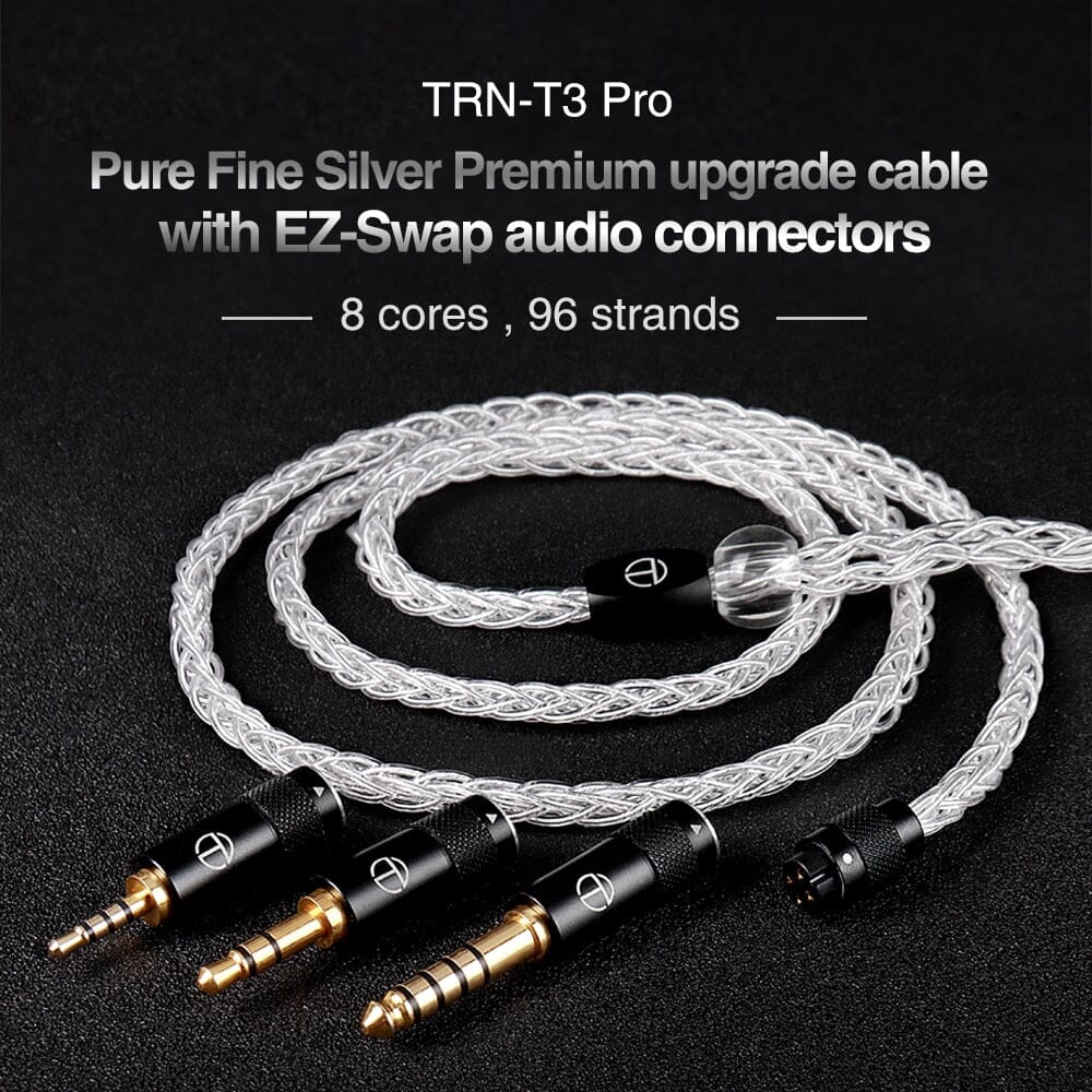 TRN T3 PRO 8 Core Pure Silver Upgrade Cable for TRN VX PRO BAX MT1 PRO Earphones - High-Quality Audio Replacement Wire for Audiophiles & Music Lovers