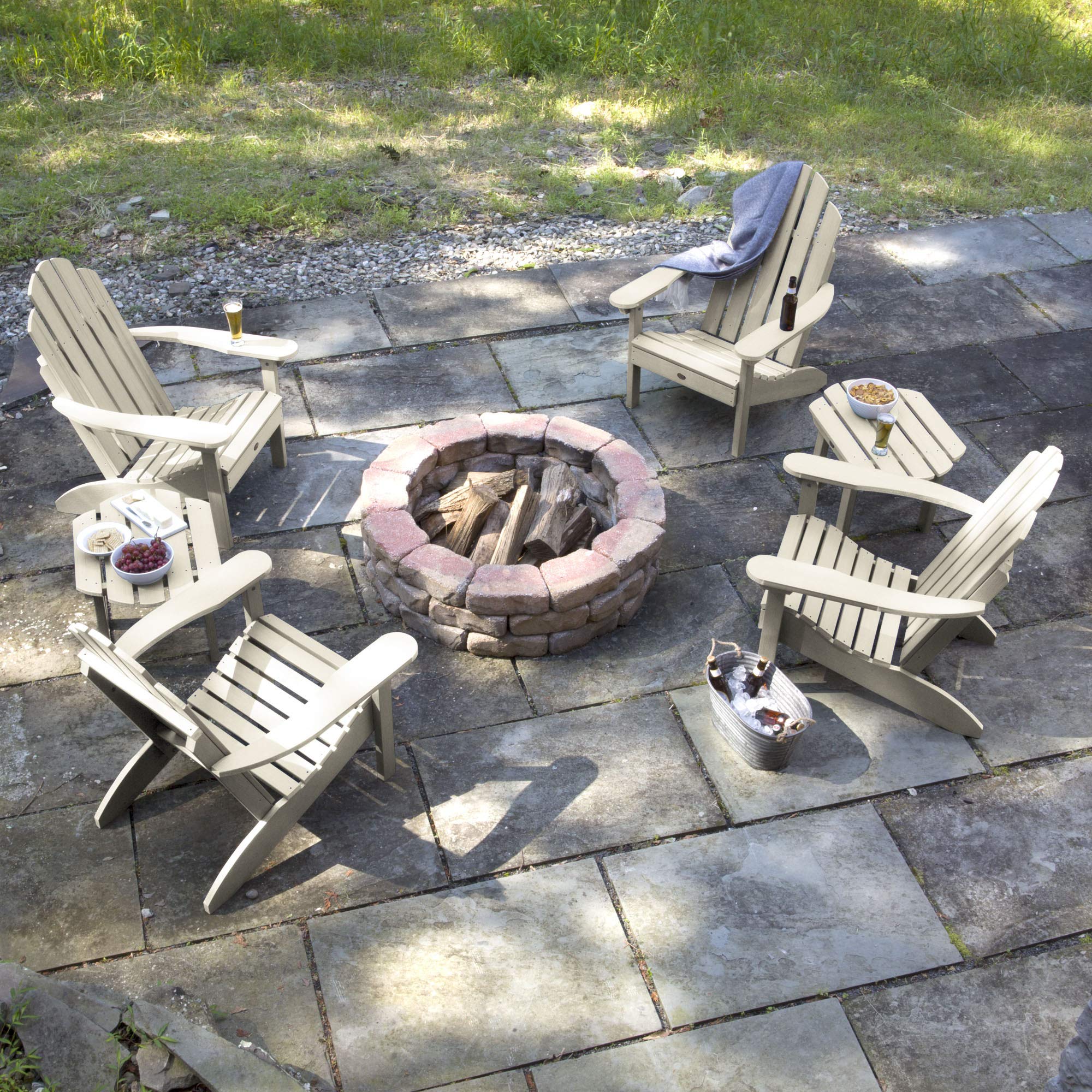 Highwood AD-KITCLAS9-WAE Whitewash Adirondack Chair 6-Piece Patio Set with Side Tables - Outdoor Garden Furniture for Backyard, Poolside & Deck Relaxation