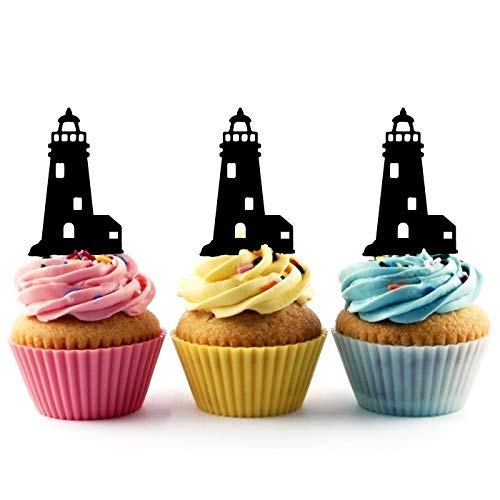 12-Piece Lighthouse Acrylic Cupcake Toppers - Elegant Wedding & Birthday Party Decorations for Desserts