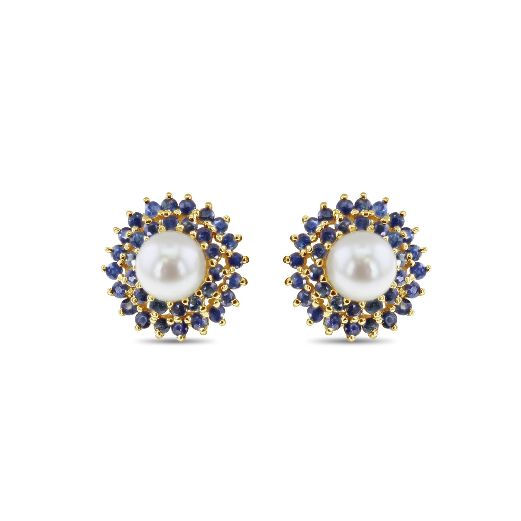 14K Yellow Gold Freshwater Pearl and Sapphire Earrings for Women - Elegant Gift for Wedding, Anniversary & Special Occasions