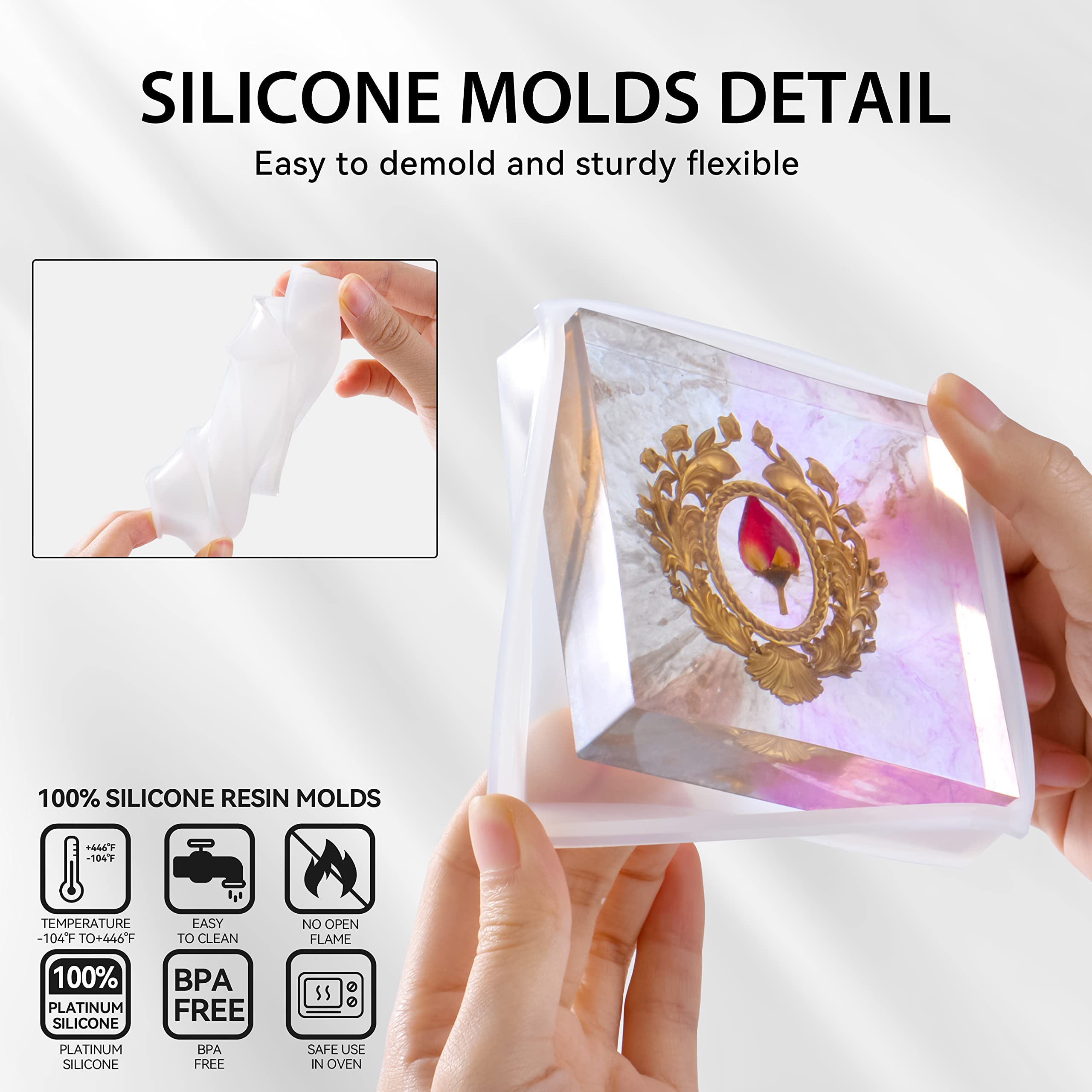 8Pcs Resin Coaster Mold Set - 4 Square & 4 Round Thick Silicone Molds for DIY Epoxy Resin Casting, Coasters, Cup Mats - Perfect for Home Decor, Gift Making & Craft Projects