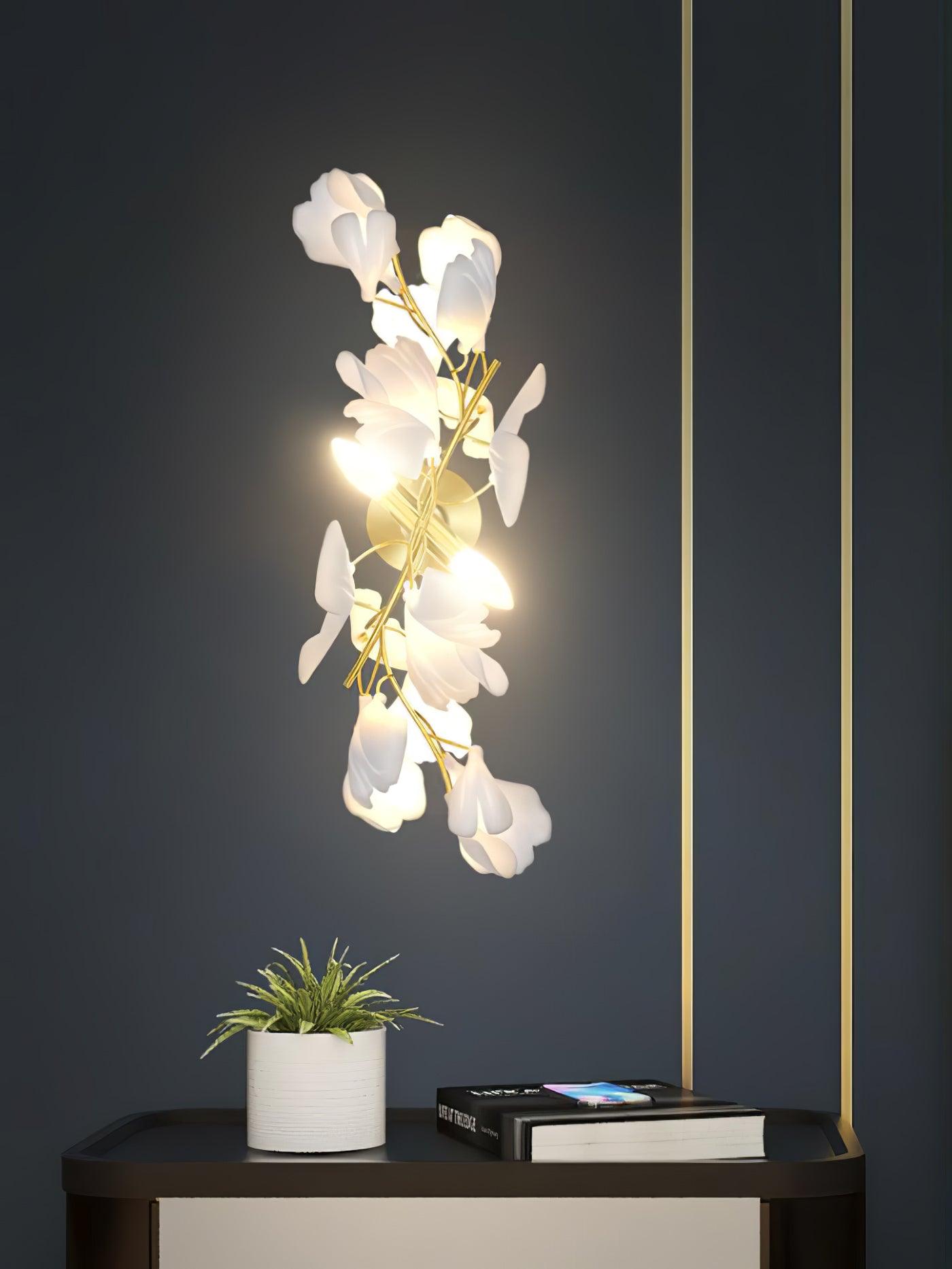 Ginkgo Flowers Plug in Wall Lamp - Decorative Night Light for Bedroom, Nursery, Living Room - Perfect for Relaxation and Ambiance