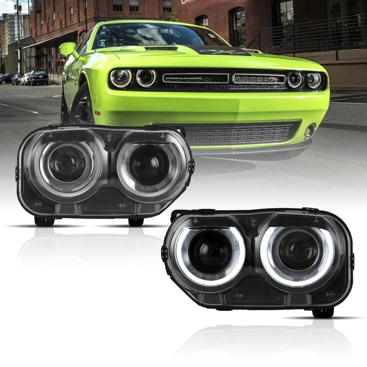 High-Performance LED Headlight Assembly - Dual Beam Projector Black for 2015-2023 Dodge Challenger (3rd Gen Facelift) - Upgrade Your Night Driving & Style