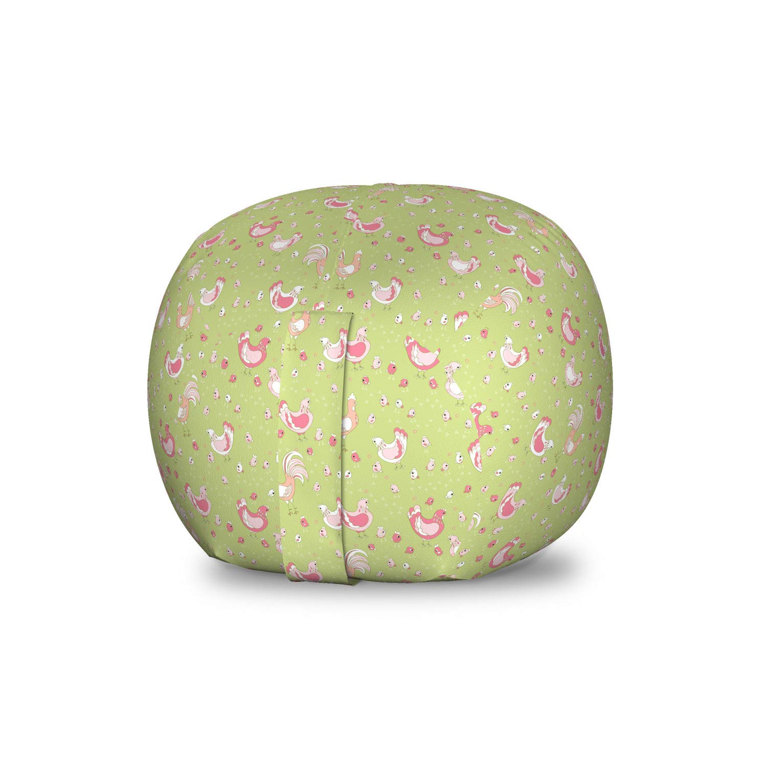 Ambesonne Hen and Chicks Storage Toy Bag Chair - Cartoon Chicken & Rooster Pattern Stuffed Animal Organizer - Washable Small Size Green Pink - Kids Room Decor, Nursery Storage, Playroom Organization