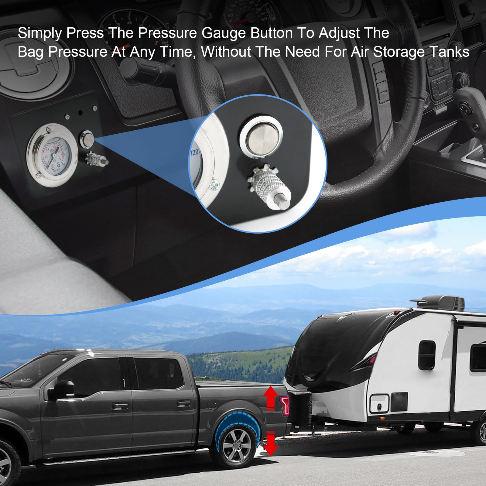 Heavy Duty On Board Air Compressor System Kit for Trucks & Vans - Includes Air Spring Compressor, Pressure Gauge, Wiring Harness, Air Line & Hardware - Perfect for Off-Roading, Towing & Suspension Adjustments