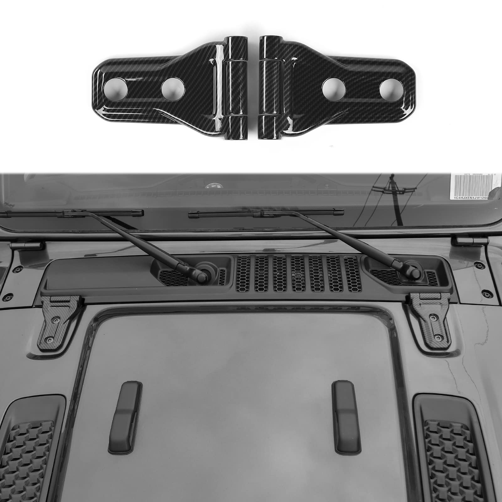 Hoolcar Carbon Fiber Engine Hood Hinge Cover for 2018-2021 Jeep Wrangler JL JLU & Gladiator JT - Exterior Decoration Accessories (Perfect for Off-Roading & Car Shows)