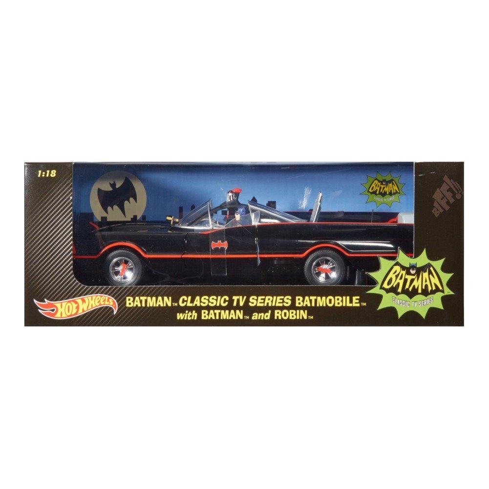 Hot Wheels Collector Batman Classic TV Series Batmobile Die-Cast Vehicle with Figures - 1:18 Scale Model Car for Display, Gift & DC Comics Fans Collection