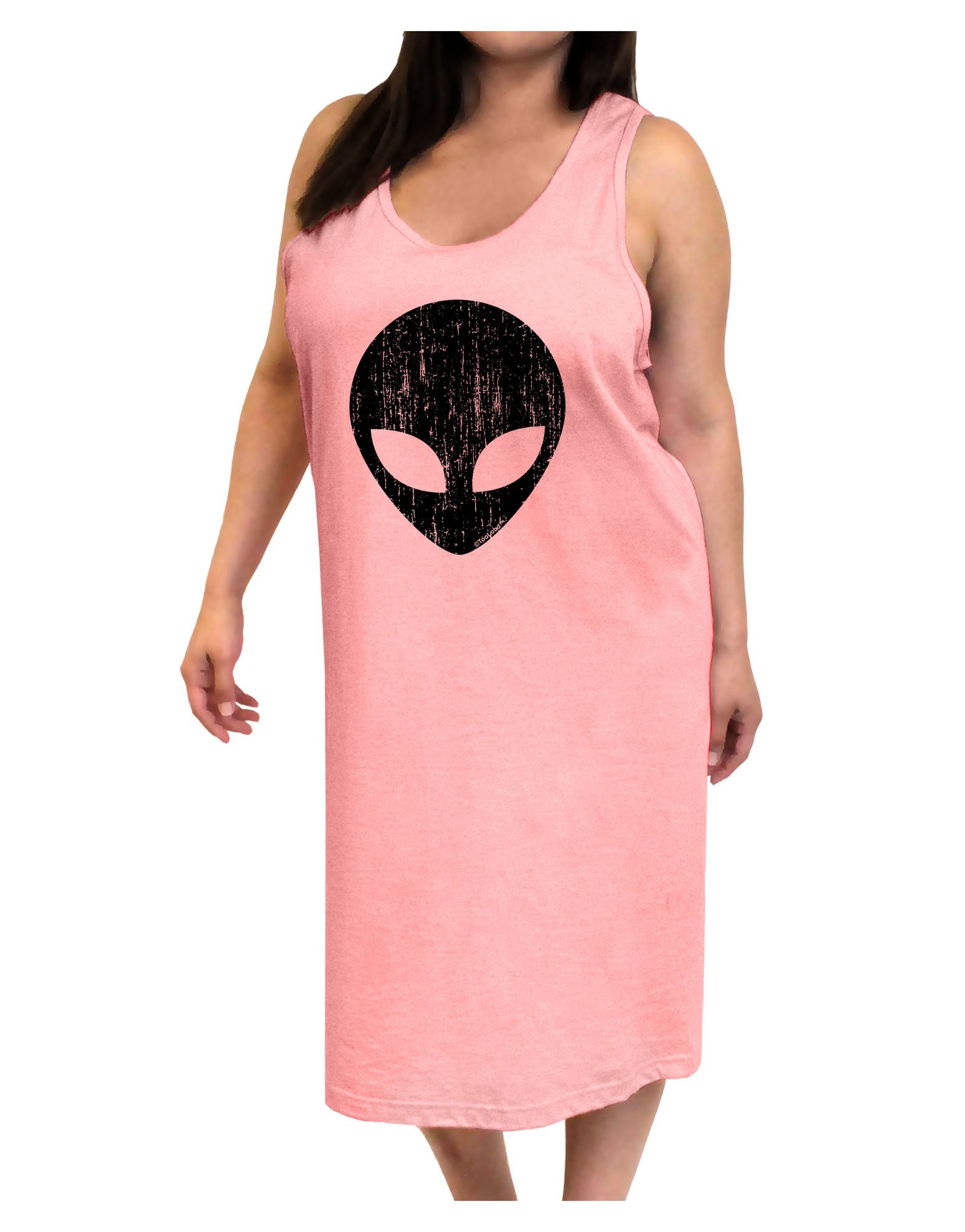 Alien Distressed Graphic Tank Top Dress - Unique Extraterrestrial Print Night Shirt for Women | Perfect for Cosplay, Halloween Costumes & Sci-Fi Themed Parties