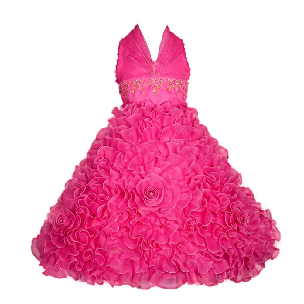 Elegant Daisy Beaded Halter Flower Girl Dress with Embossed Floral Design - Perfect for Weddings, Pageants, and Special Occasions