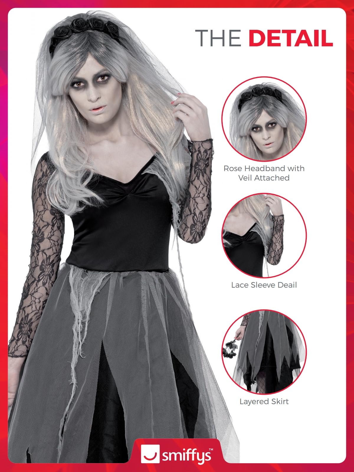 Smiffy's Women's Graveyard Bride Halloween Costume - Gothic Victorian Dress for Spooky Parties, Haunted House Events & Cosplay