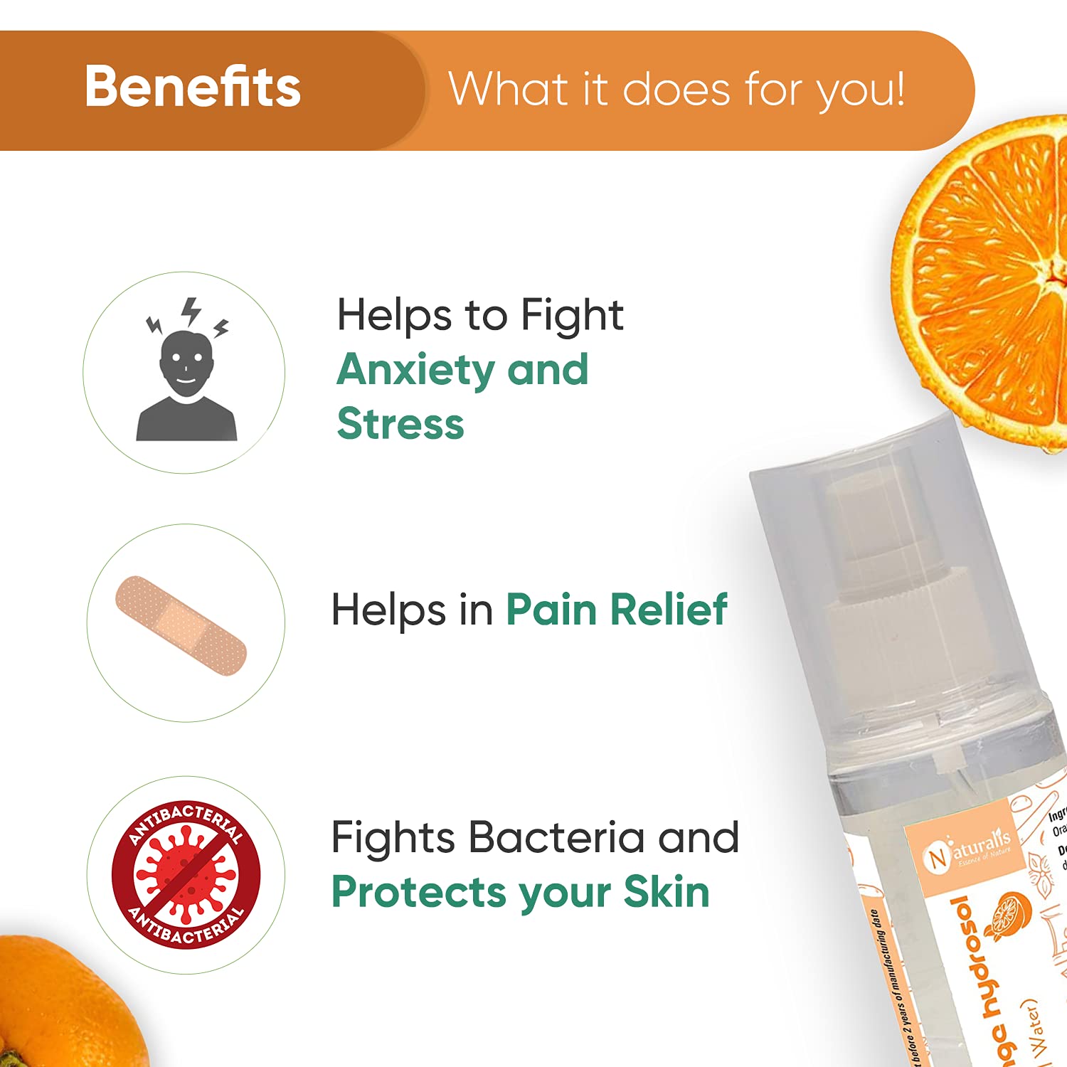 Naturalis Essence of Nature Orange Water Hydrosol Mist Spray - Organic Facial & Body Toner for Skin Hydration, Aromatherapy & Makeup Setting | Perfect for Daily Skincare, Yoga & Travel